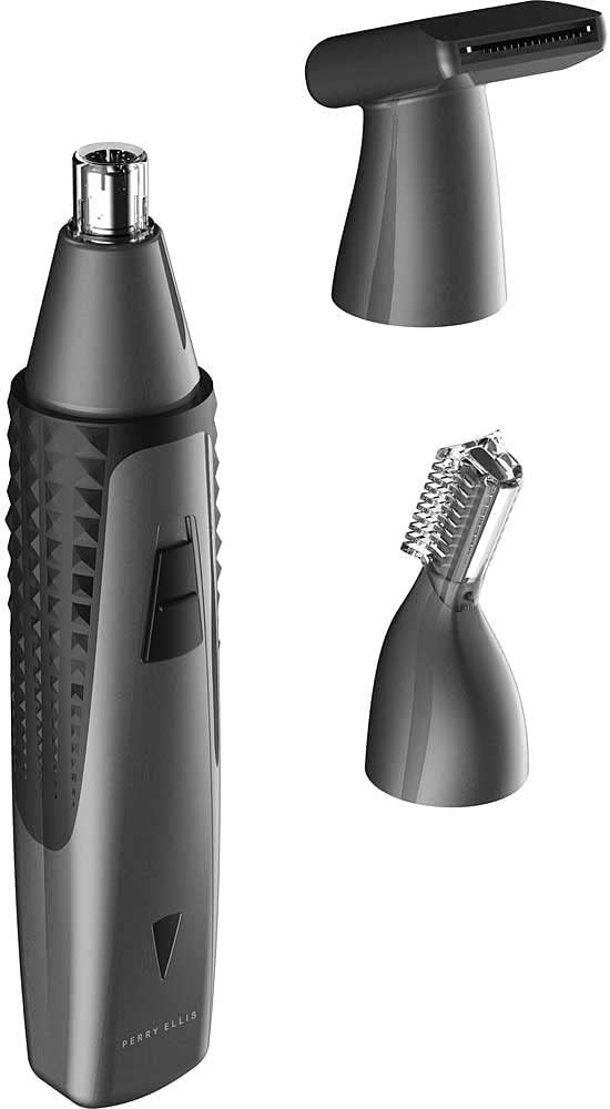 Perry Ellis Rechargeable Ear and Nose Hair Trimmer for Men, 3 Detachable Heads for Sideburn, Eyebrow, Nose, Ear, Beard Trimmer for Men