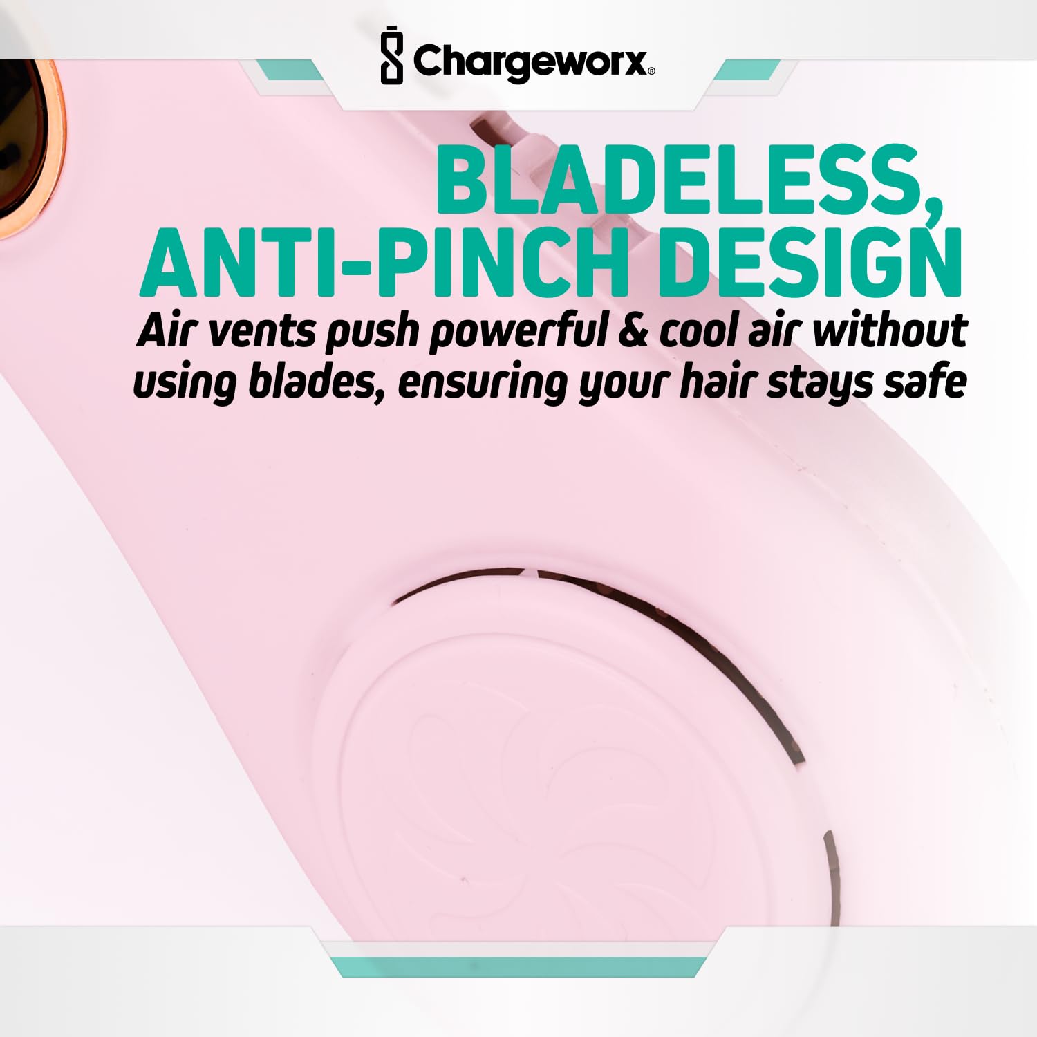 Chargeworx Neck Fan with 5 Adjustable Modes, 4000 mAh Battery, USB Rechargeable, Bladeless Fan Design, Super Quiet Fan with 360° Coverage, Great for Summer, Outdoors (Black)