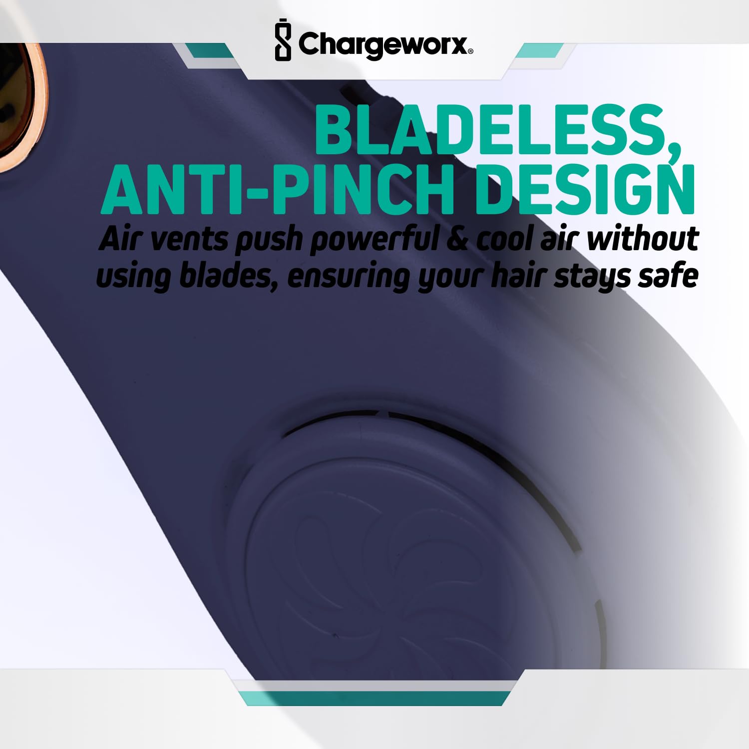 Chargeworx Neck Fan with 5 Adjustable Modes, 4000 mAh Battery, USB Rechargeable, Bladeless Fan Design, Super Quiet Fan with 360° Coverage, Great for Summer, Outdoors (Black)