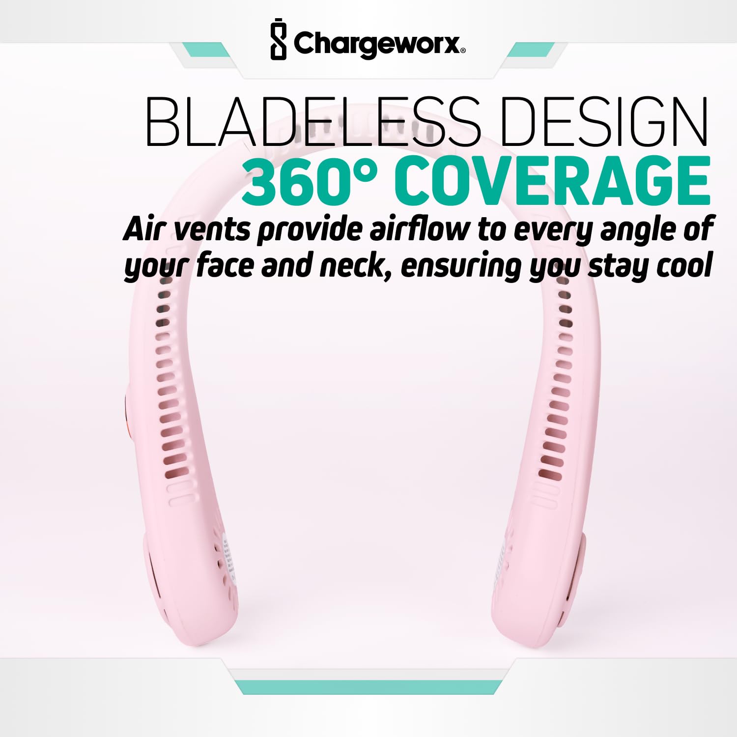 Chargeworx Neck Fan with 5 Adjustable Modes, 4000 mAh Battery, USB Rechargeable, Bladeless Fan Design, Super Quiet Fan with 360° Coverage, Great for Summer, Outdoors (Black)