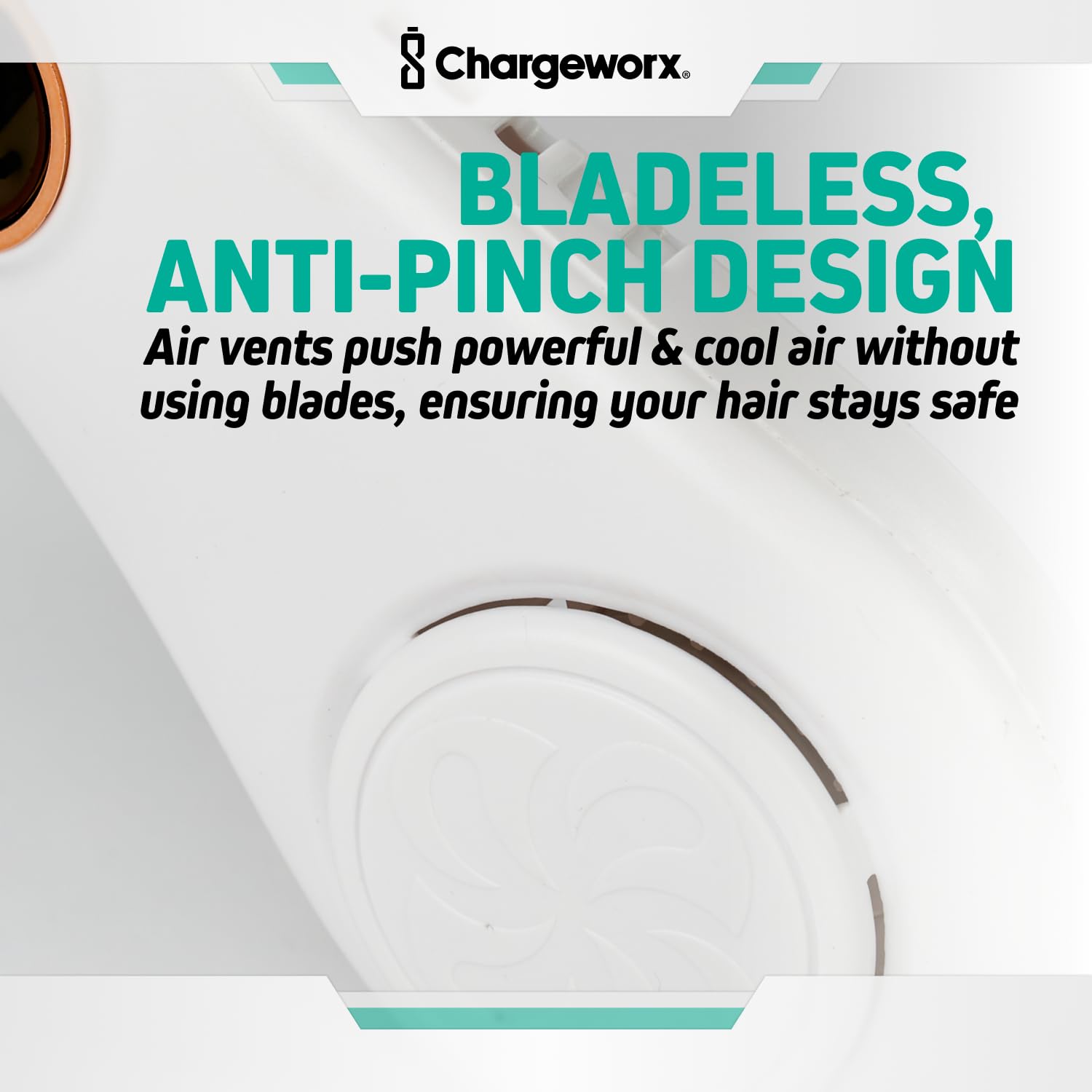 Chargeworx Neck Fan with 5 Adjustable Modes, 4000 mAh Battery, USB Rechargeable, Bladeless Fan Design, Super Quiet Fan with 360° Coverage, Great for Summer, Outdoors (Black)