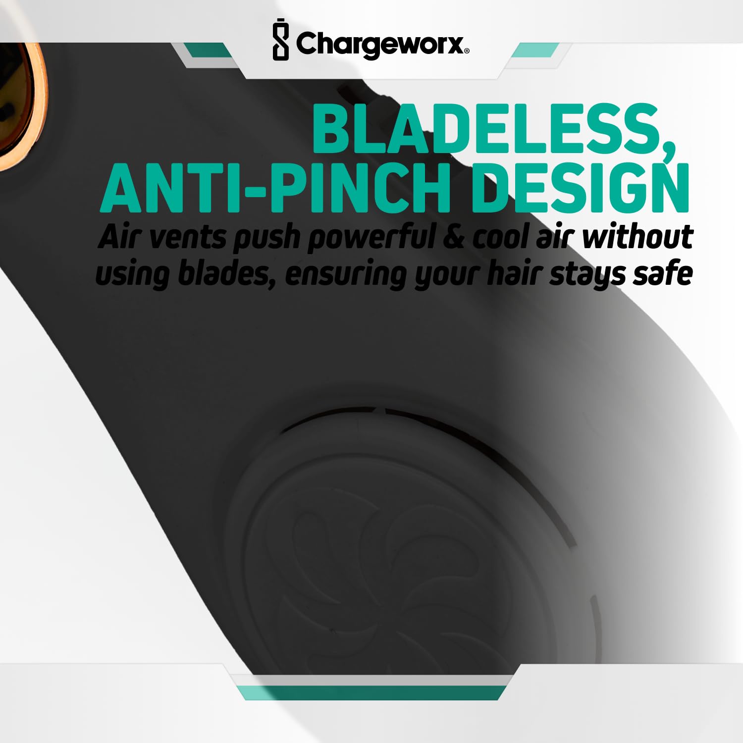 Chargeworx Neck Fan with 5 Adjustable Modes, 4000 mAh Battery, USB Rechargeable, Bladeless Fan Design, Super Quiet Fan with 360° Coverage, Great for Summer, Outdoors (Black)