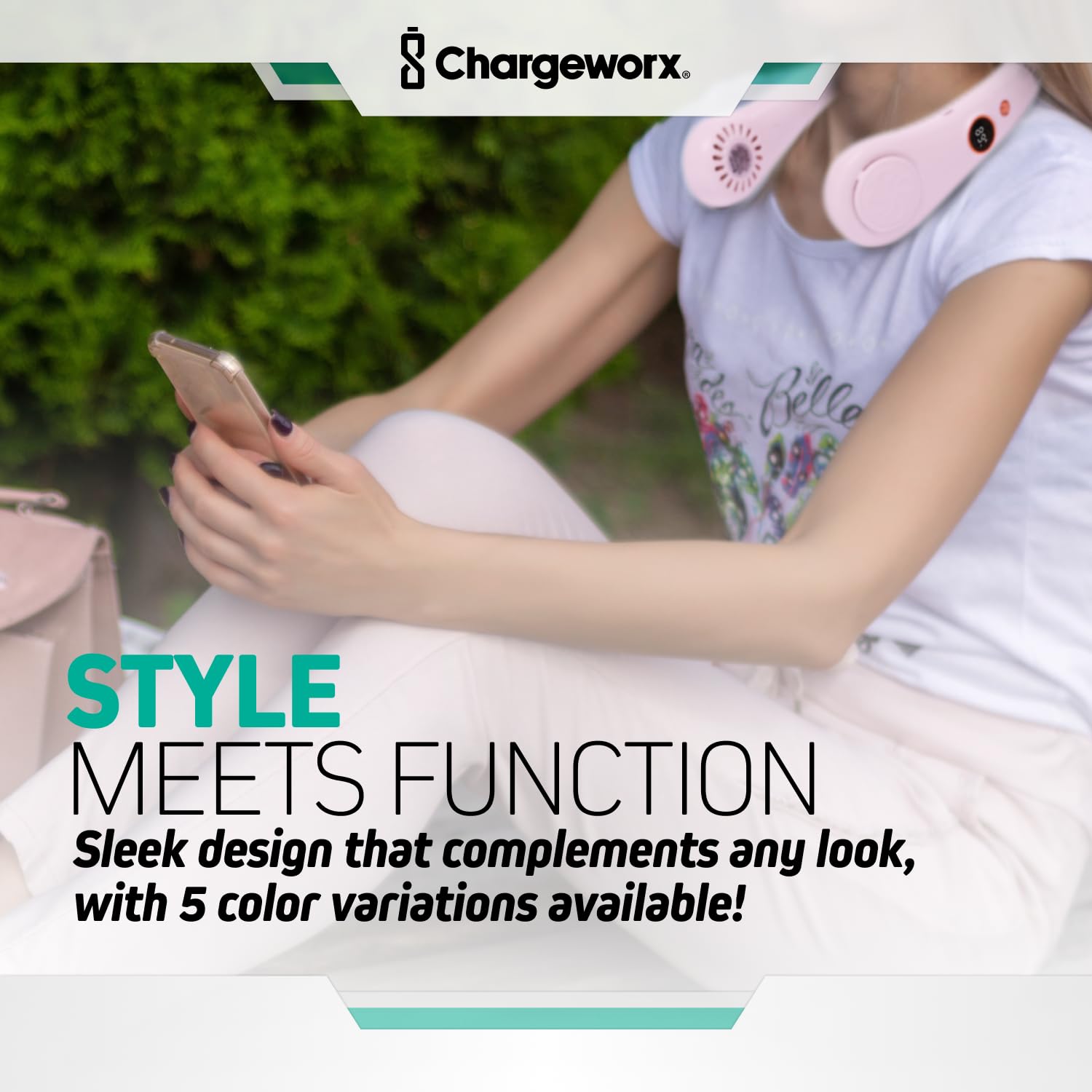 Chargeworx Neck Fan with 5 Adjustable Modes, 4000 mAh Battery, USB Rechargeable, Bladeless Fan Design, Super Quiet Fan with 360° Coverage, Great for Summer, Outdoors (Black)