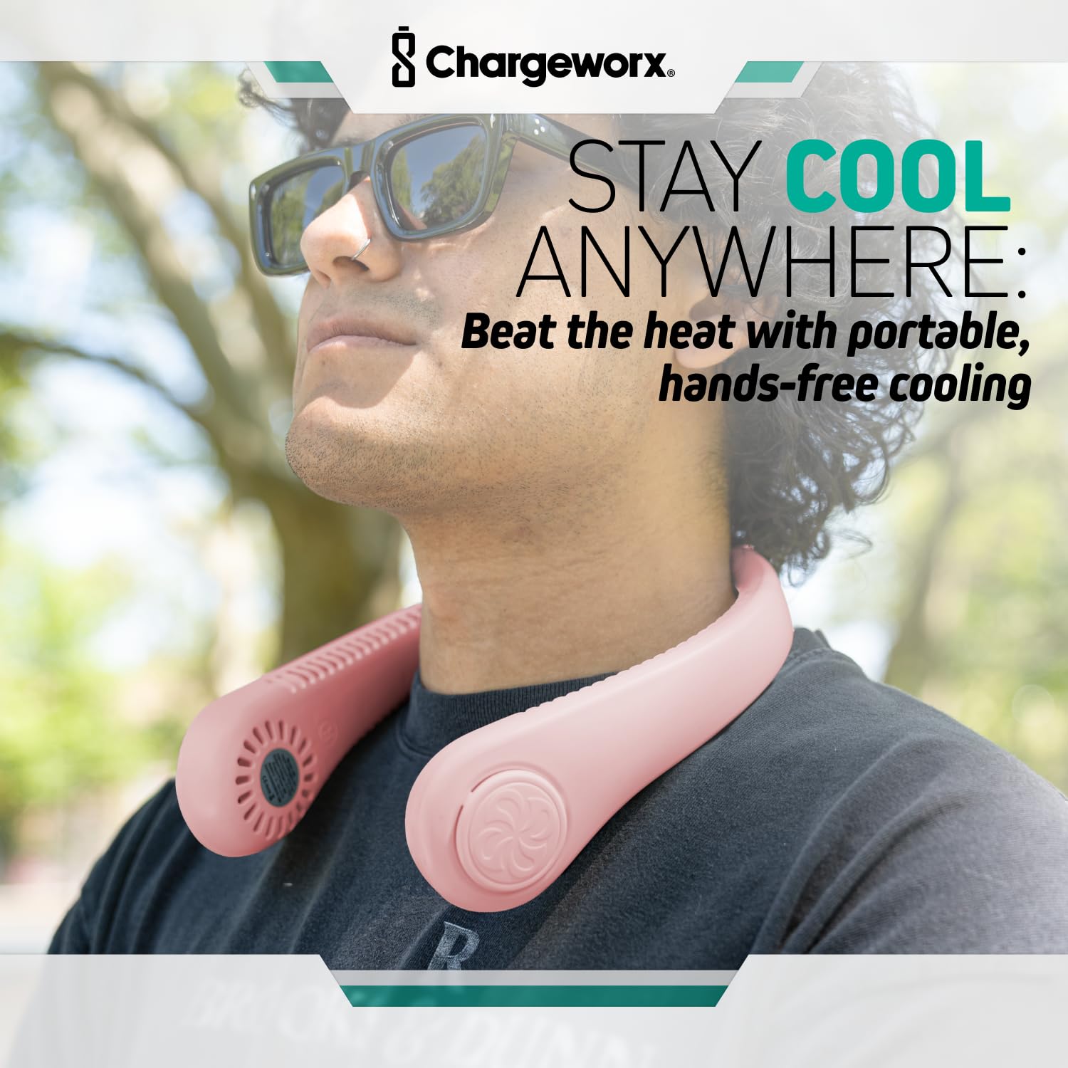 Chargeworx Neck Fan with 5 Adjustable Modes, 4000 mAh Battery, USB Rechargeable, Bladeless Fan Design, Super Quiet Fan with 360° Coverage, Great for Summer, Outdoors (Black)