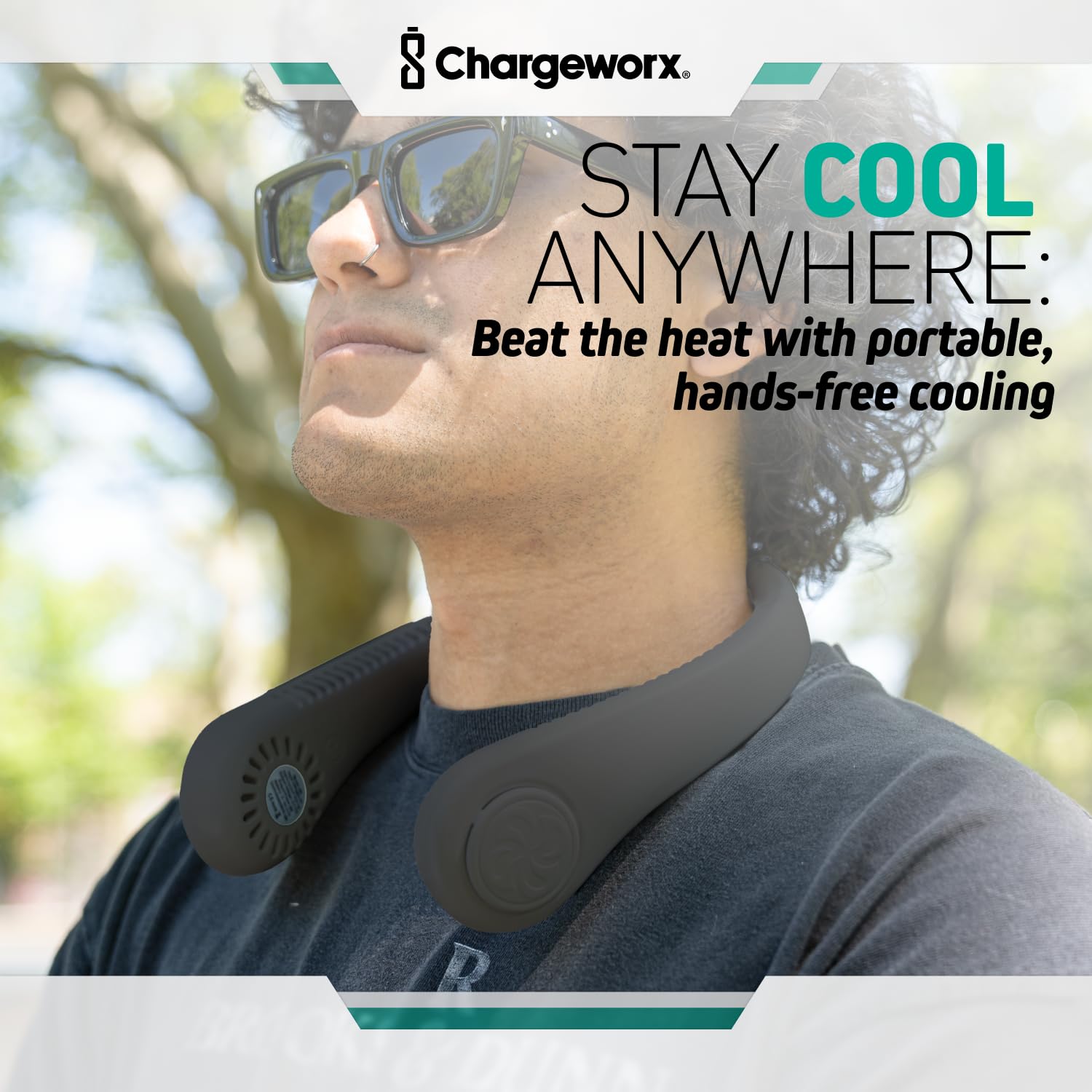 Chargeworx Neck Fan with 5 Adjustable Modes, 4000 mAh Battery, USB Rechargeable, Bladeless Fan Design, Super Quiet Fan with 360° Coverage, Great for Summer, Outdoors (Black)