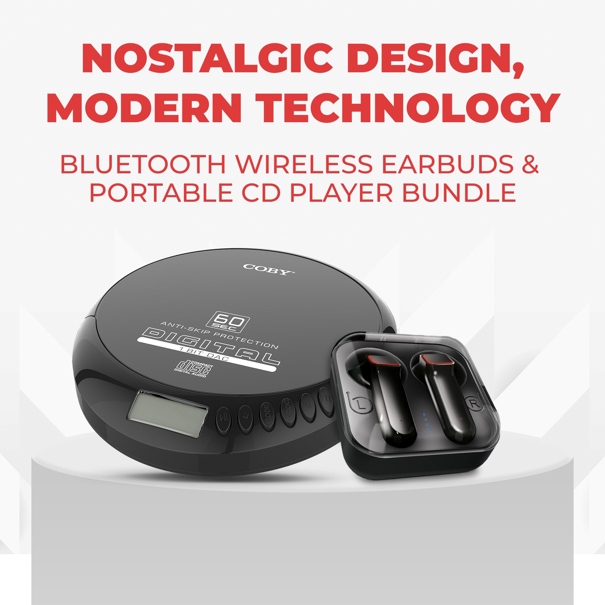 Coby CD Player Portable CD Player with Bluetooth & Wireless Earbuds