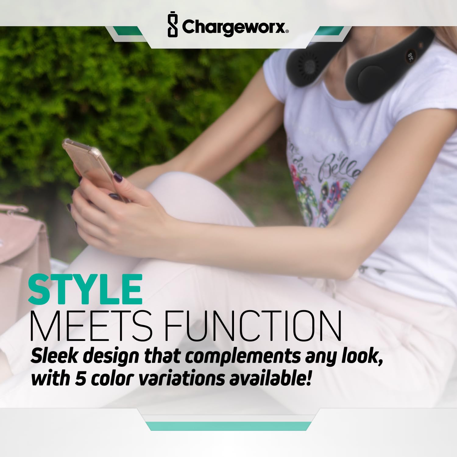 Chargeworx Neck Fan with 5 Adjustable Modes, 4000 mAh Battery, USB Rechargeable, Bladeless Fan Design, Super Quiet Fan with 360° Coverage, Great for Summer, Outdoors (Black)
