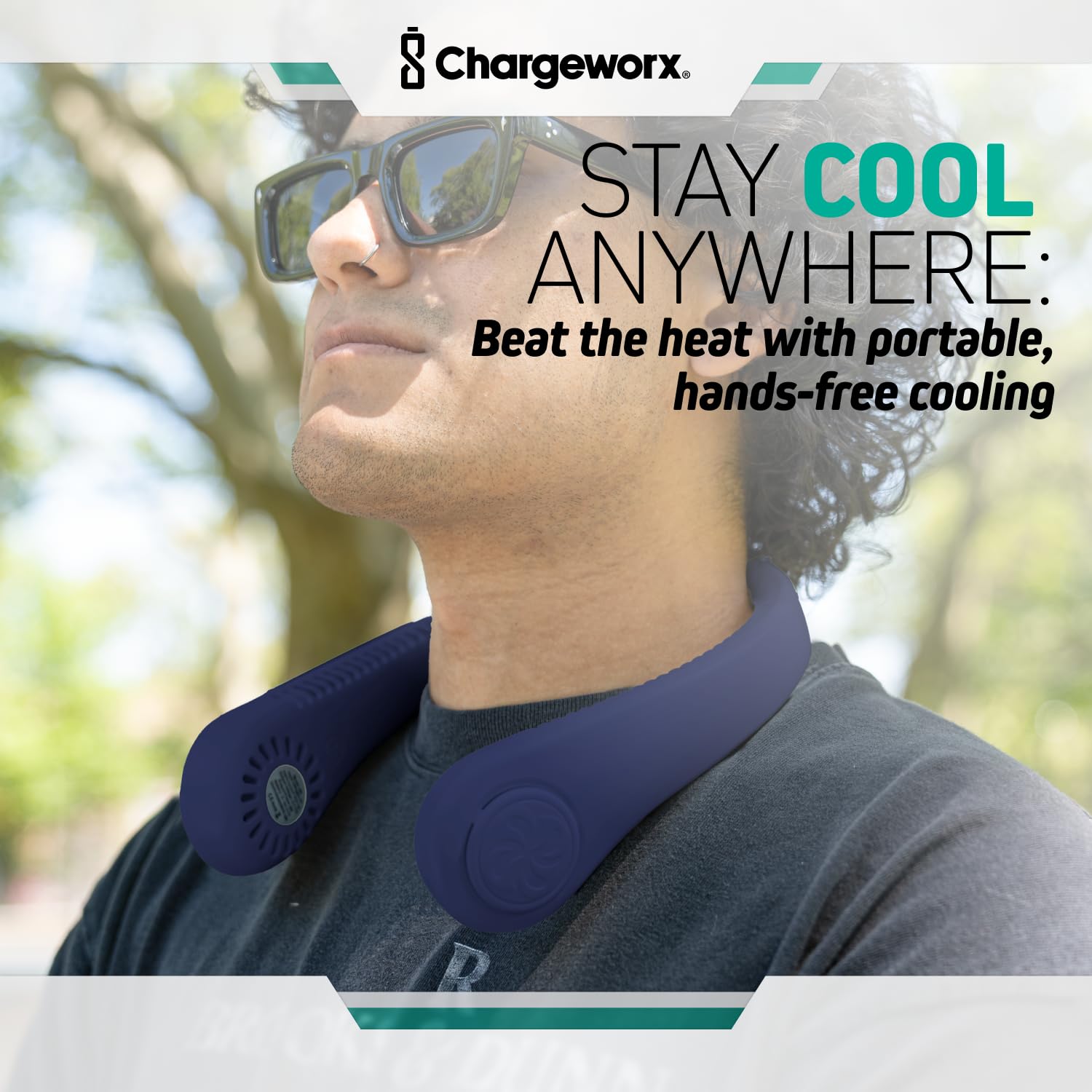Chargeworx Neck Fan with 5 Adjustable Modes, 4000 mAh Battery, USB Rechargeable, Bladeless Fan Design, Super Quiet Fan with 360° Coverage, Great for Summer, Outdoors (Black)