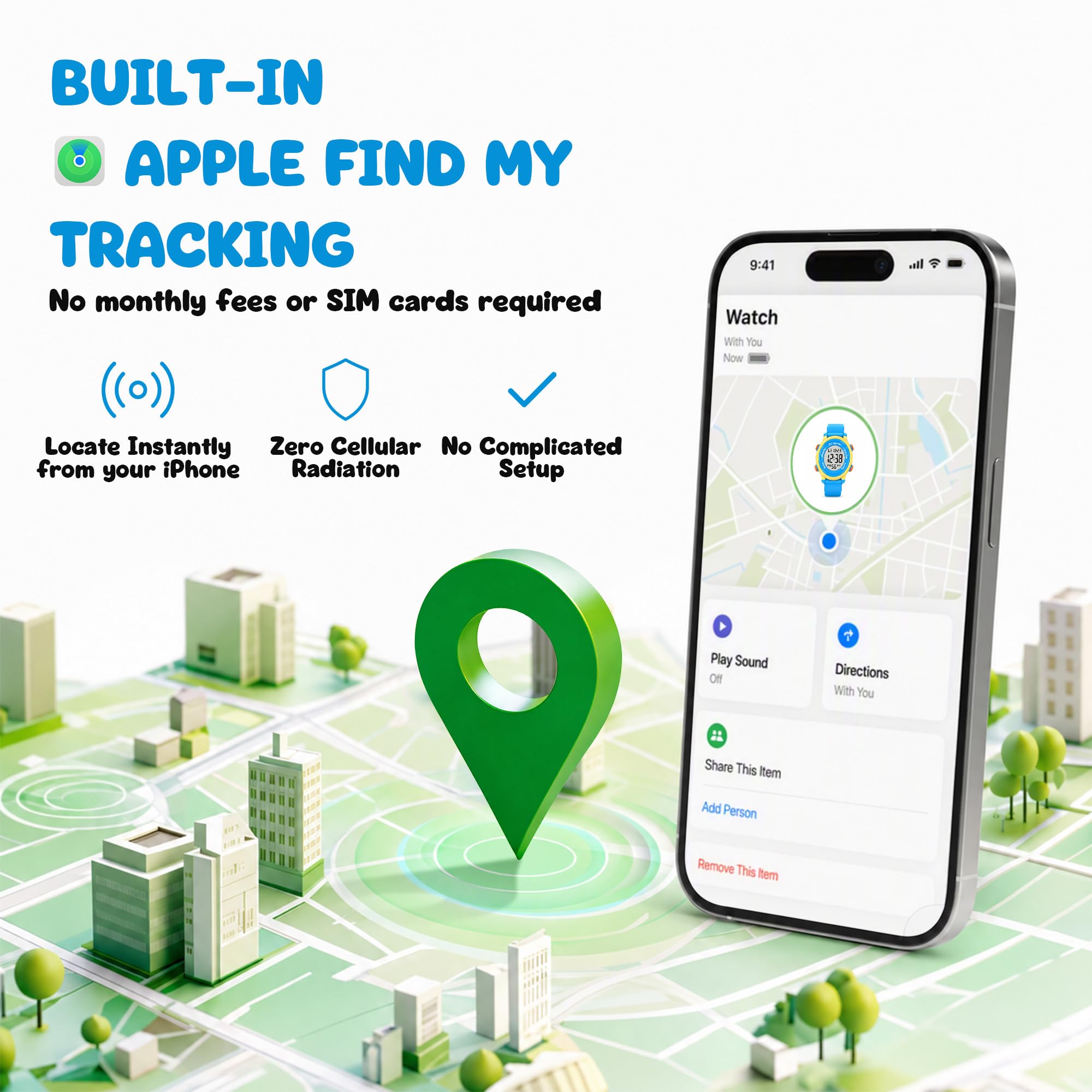 Digital Watch for Kids w/Apple Find My Tracker for Boys & Girls Ages 4-12
