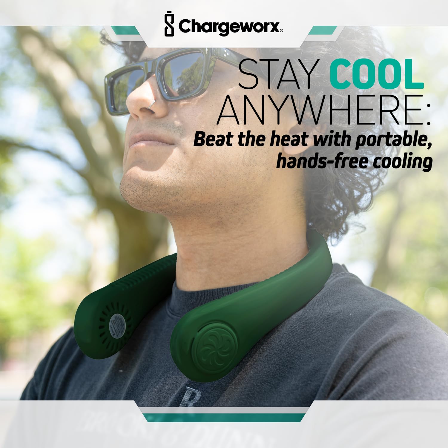 Chargeworx Neck Fan with 5 Adjustable Modes, 4000 mAh Battery, USB Rechargeable, Bladeless Fan Design, Super Quiet Fan with 360° Coverage, Great for Summer, Outdoors (Black)
