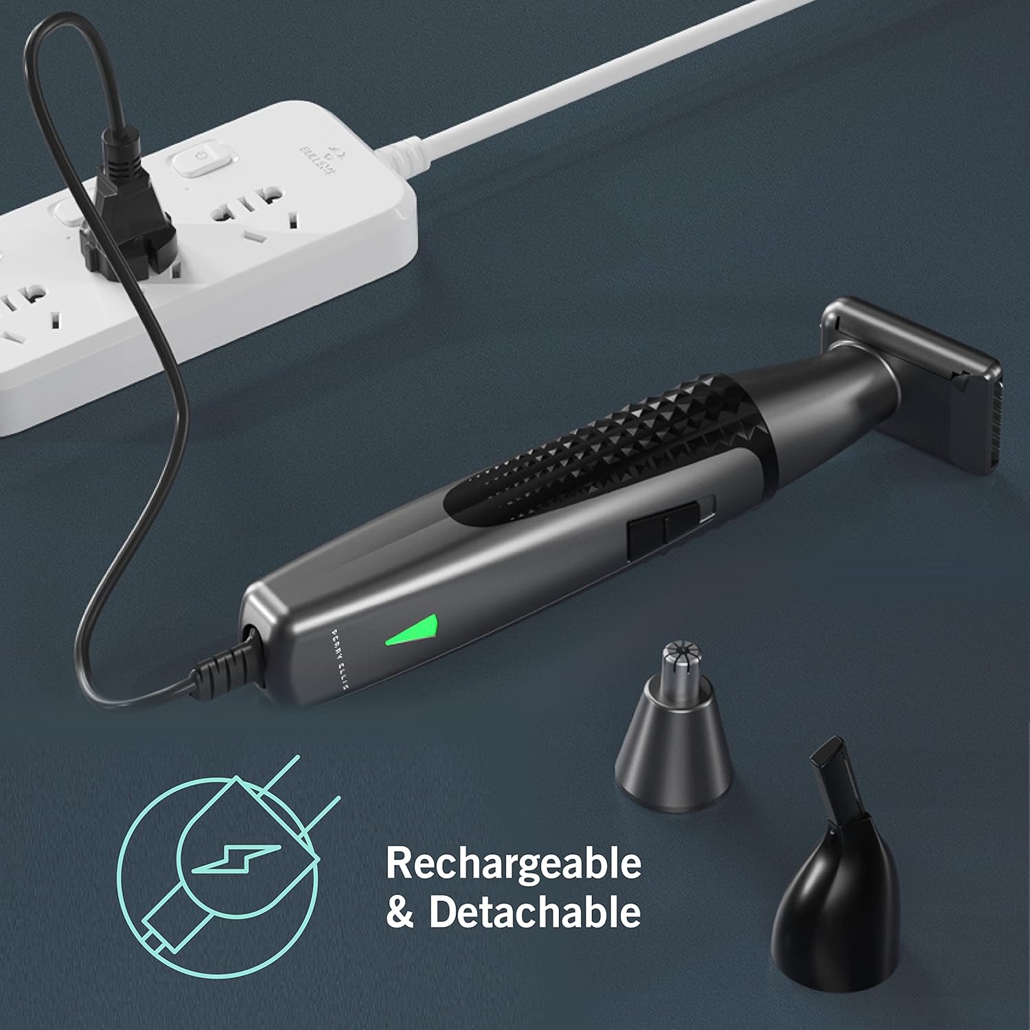 Perry Ellis Rechargeable Ear and Nose Hair Trimmer for Men, 3 Detachable Heads for Sideburn, Eyebrow, Nose, Ear, Beard Trimmer for Men