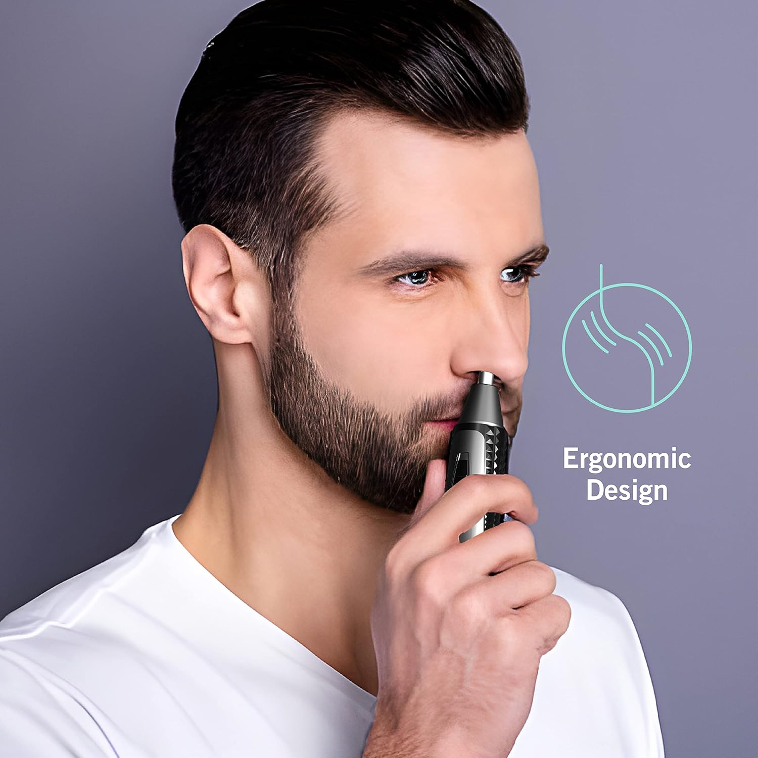 Perry Ellis Rechargeable Ear and Nose Hair Trimmer for Men, 3 Detachable Heads for Sideburn, Eyebrow, Nose, Ear, Beard Trimmer for Men