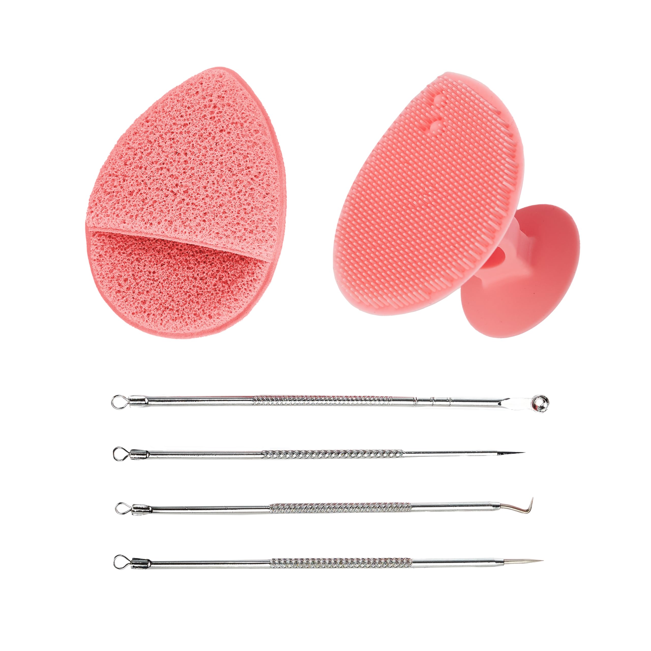 Makeup Remover, Face Scrubber, Blackhead Remover Tool Kit & Skin Care Set 4 Stainless-Steel Pimple Popper & Pore Extractor Tools, Silicone Face Brush W/ Suction Cup, Reusable Makeup Pad, Travel-Ready