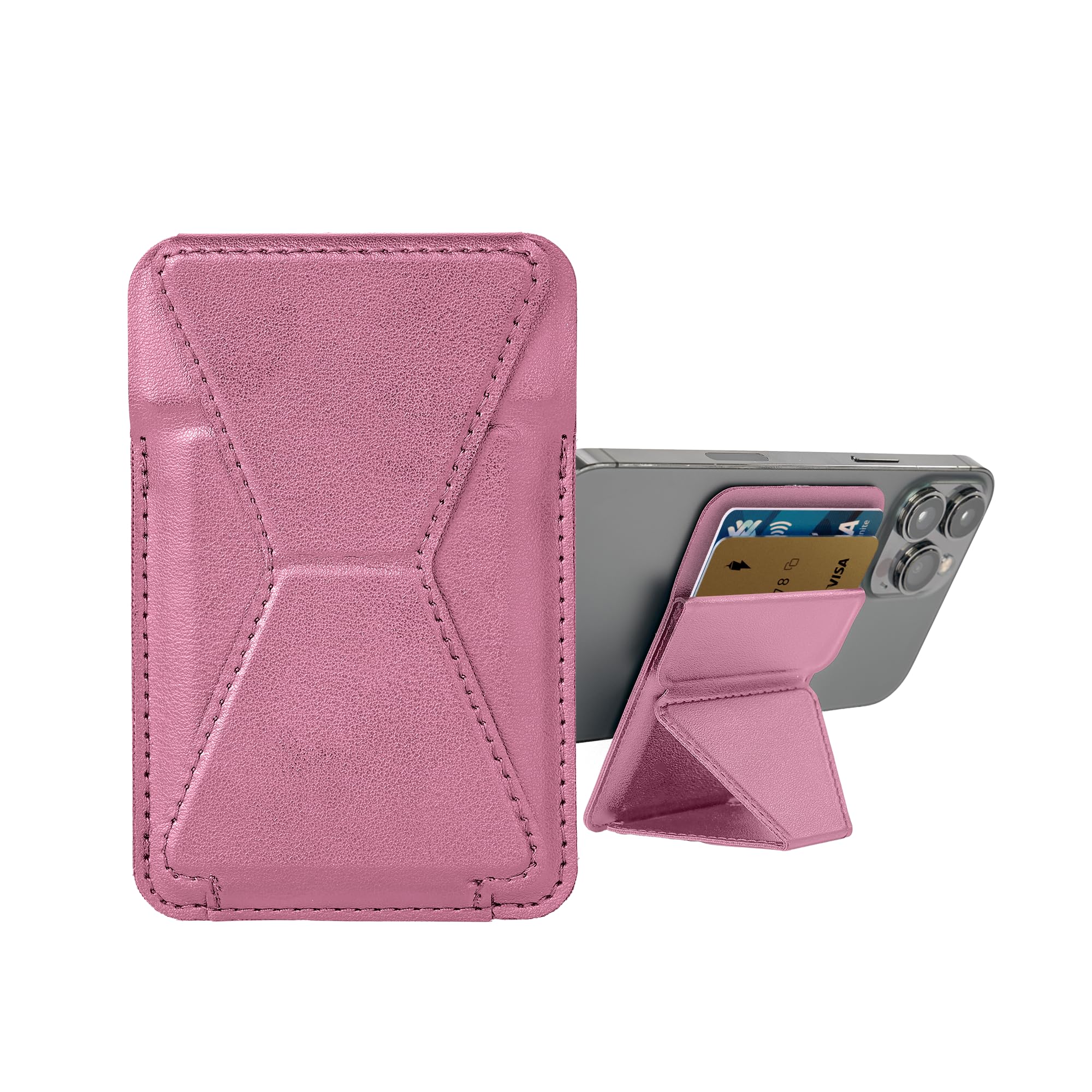 MagSafe Wallet & Phone Stand, Slim Magnetic Card Holder for iPhone, Pink
