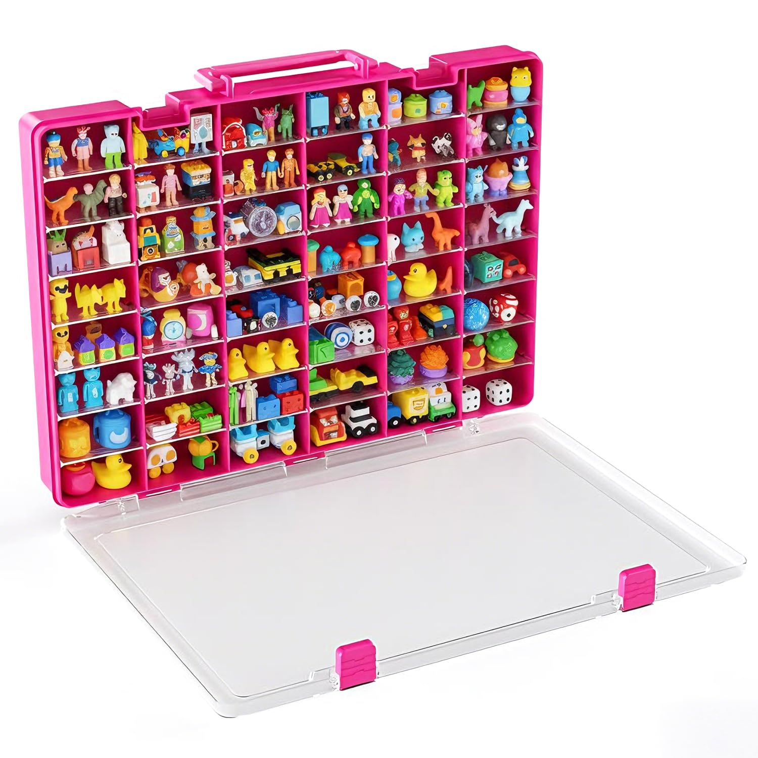 48 Compartment Clear Toy Storage Organizer, Adjustable Dividers, Parts Case Jewelry Beads Craft Hardware Tackle Box, Built In Handle, Secure Latch, Sturdy See Through Design, Display Shelf Collectibles