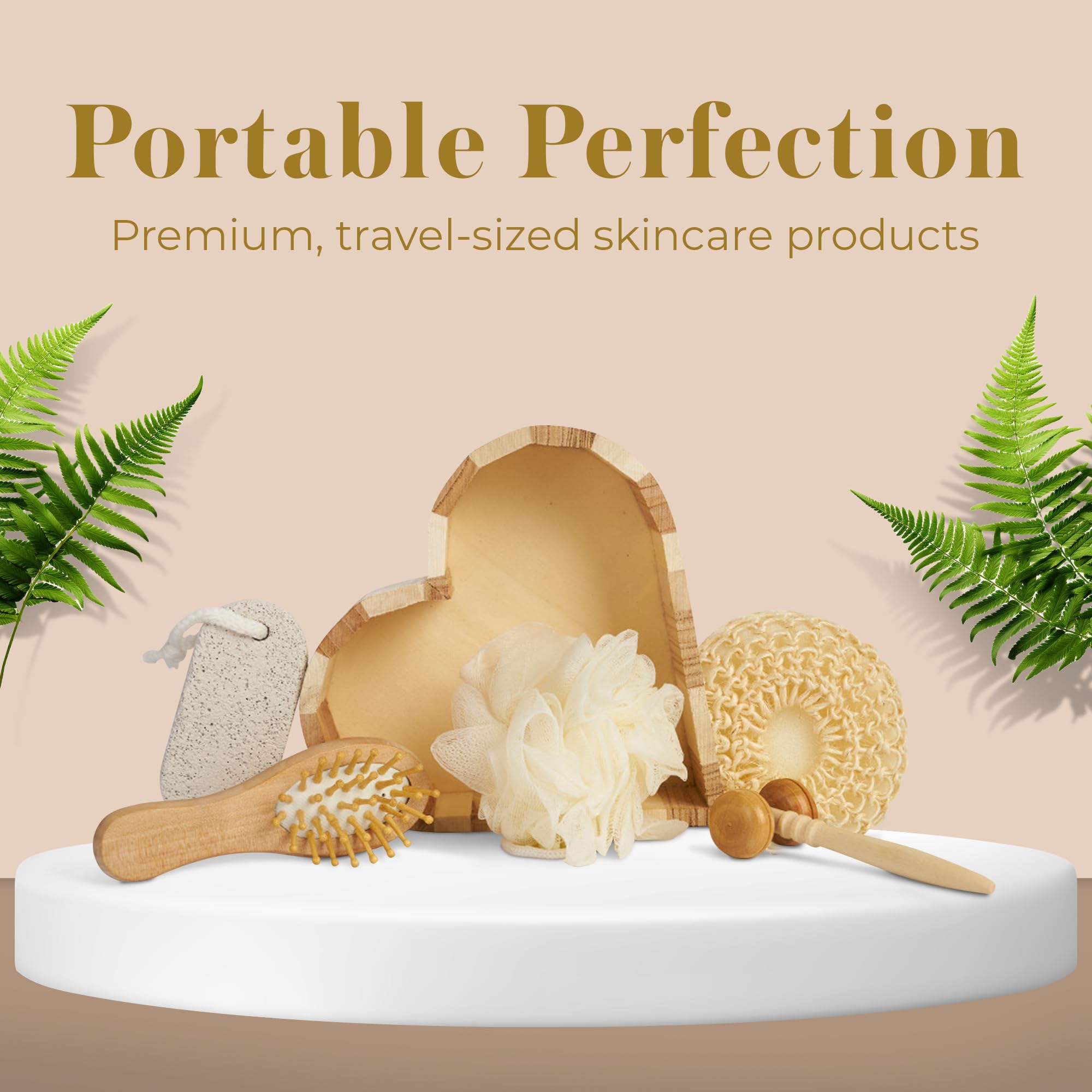 6-PC Skincare Set, Spa Gift Basket & Bath Accessories, Spa Day Essentials Wooden Massage Tools, Hair Brush, Pumice Stone & Loofah Puff, Self-Care Gifts For Women Birthday, Anniversary, Mother'S Day