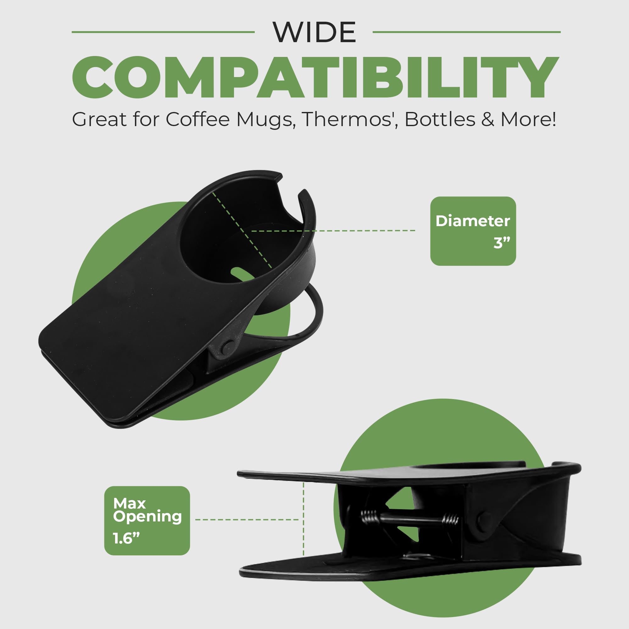 Desk Cup Holder Clamp 4 Pack, Clip On Water Bottle & Mug Holder, Phone Slot Office Desk Accessories, Coffee Bar Organizer, Fits Cans & Tumblers, Grips Up To 1.6 in Thick, 4Lb Capacity, Gaming Setups