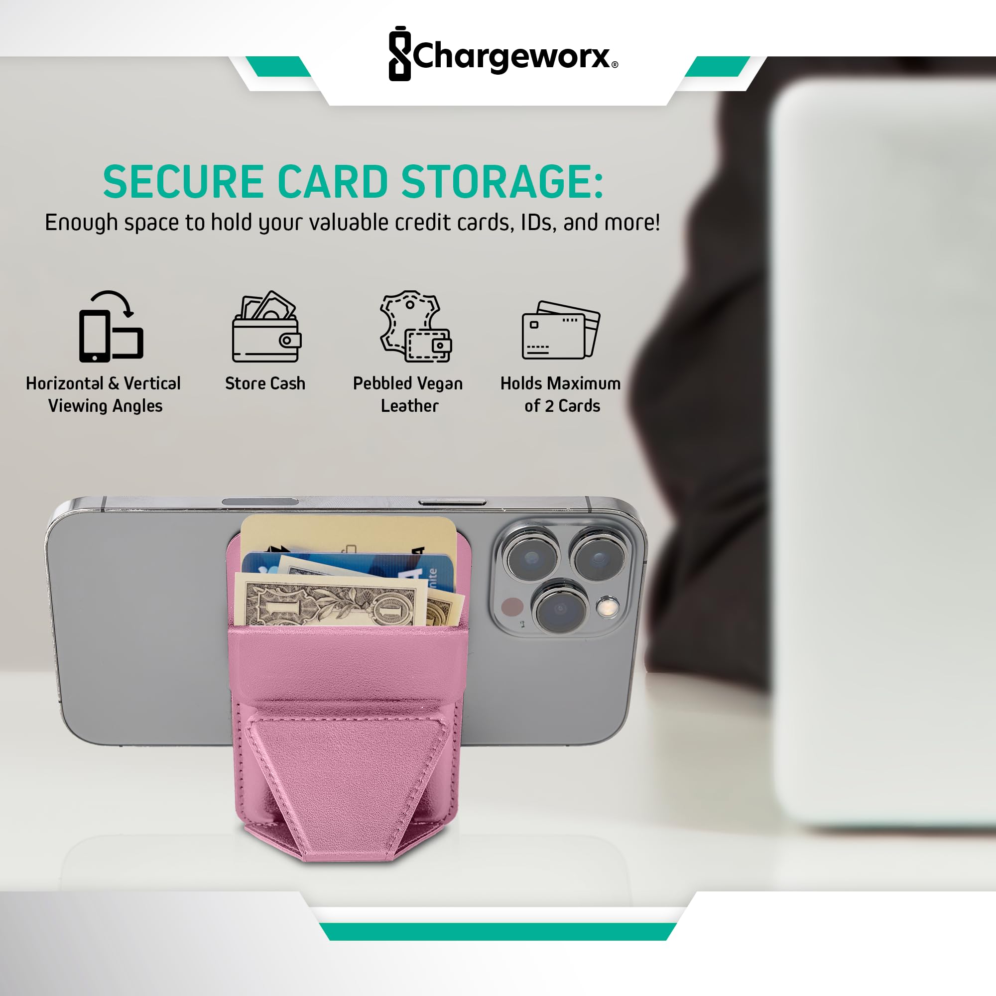 MagSafe Wallet & Phone Stand, Slim Magnetic Card Holder for iPhone, Pink