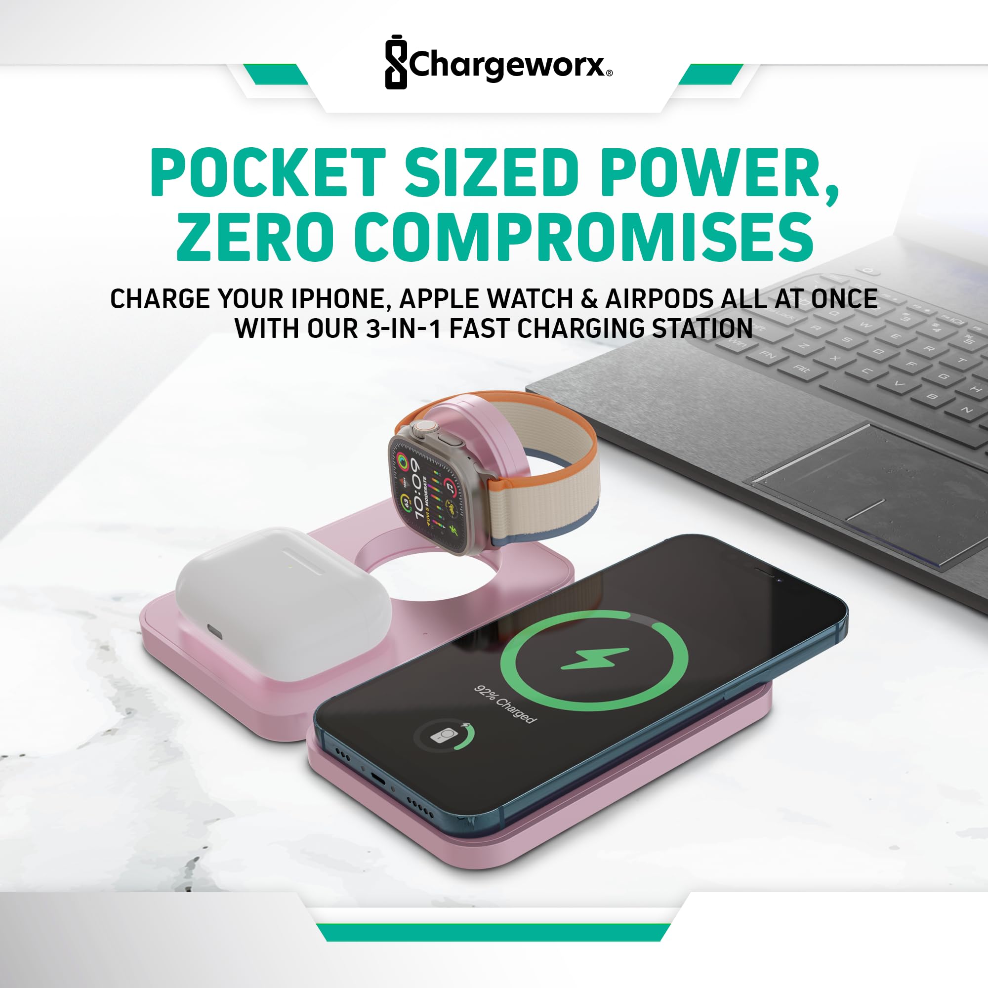 3-in-1 Foldable Wireless Charging Station, 15W Fast MagSafe Charging