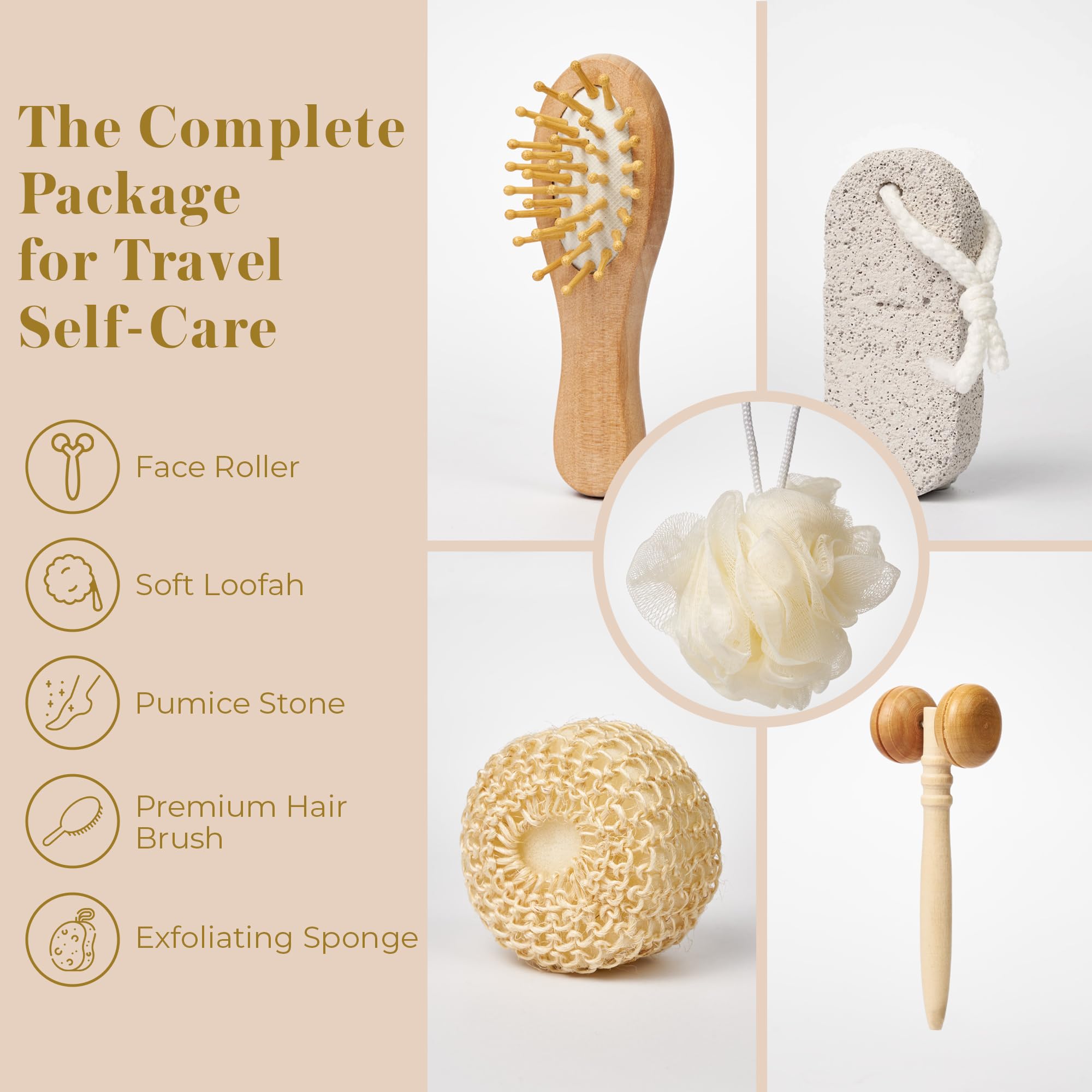 6-PC Skincare Set, Spa Gift Basket & Bath Accessories, Spa Day Essentials Wooden Massage Tools, Hair Brush, Pumice Stone & Loofah Puff, Self-Care Gifts For Women Birthday, Anniversary, Mother'S Day