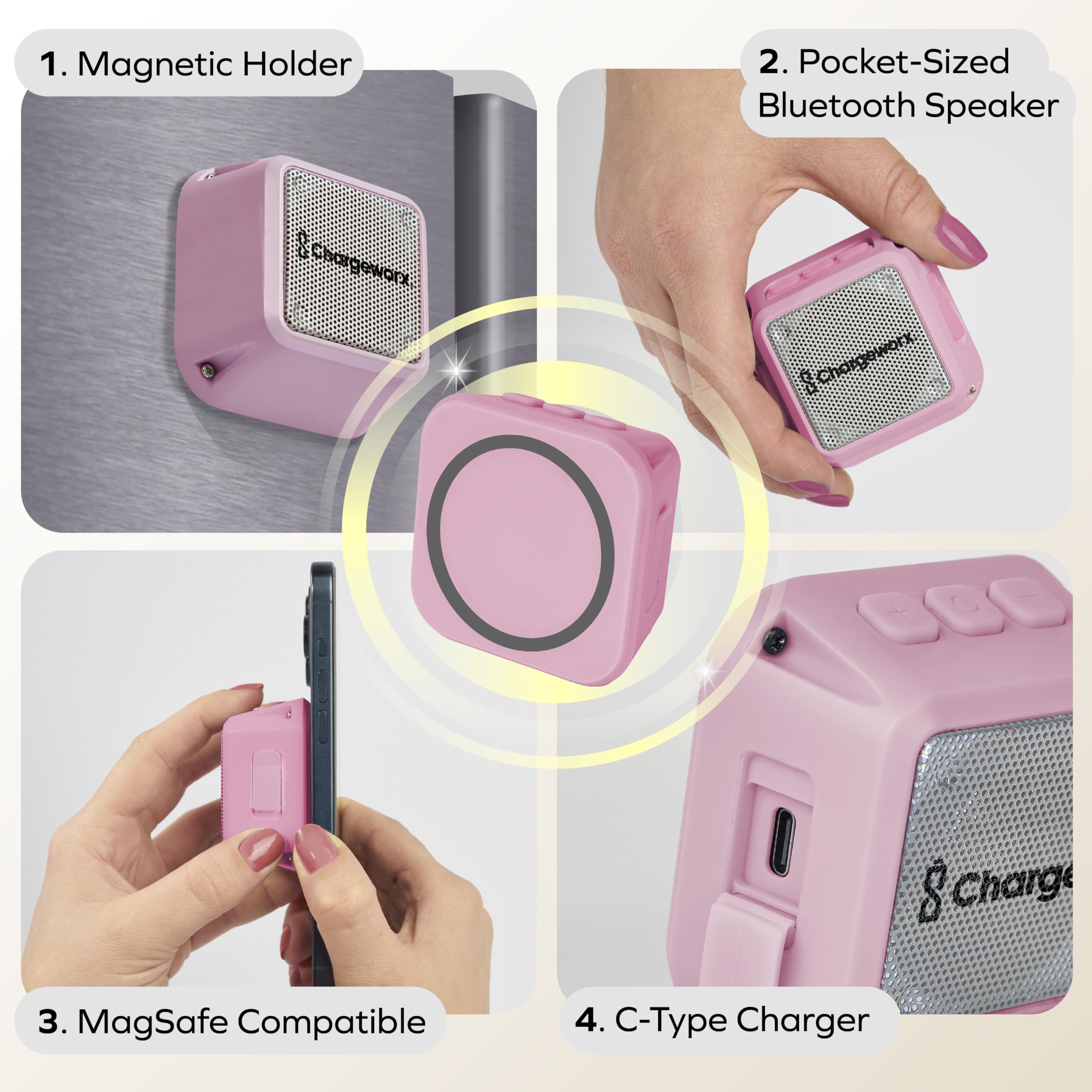 Magnetic Portable Bluetooth Speaker, Phone Stand for iPhone & Android