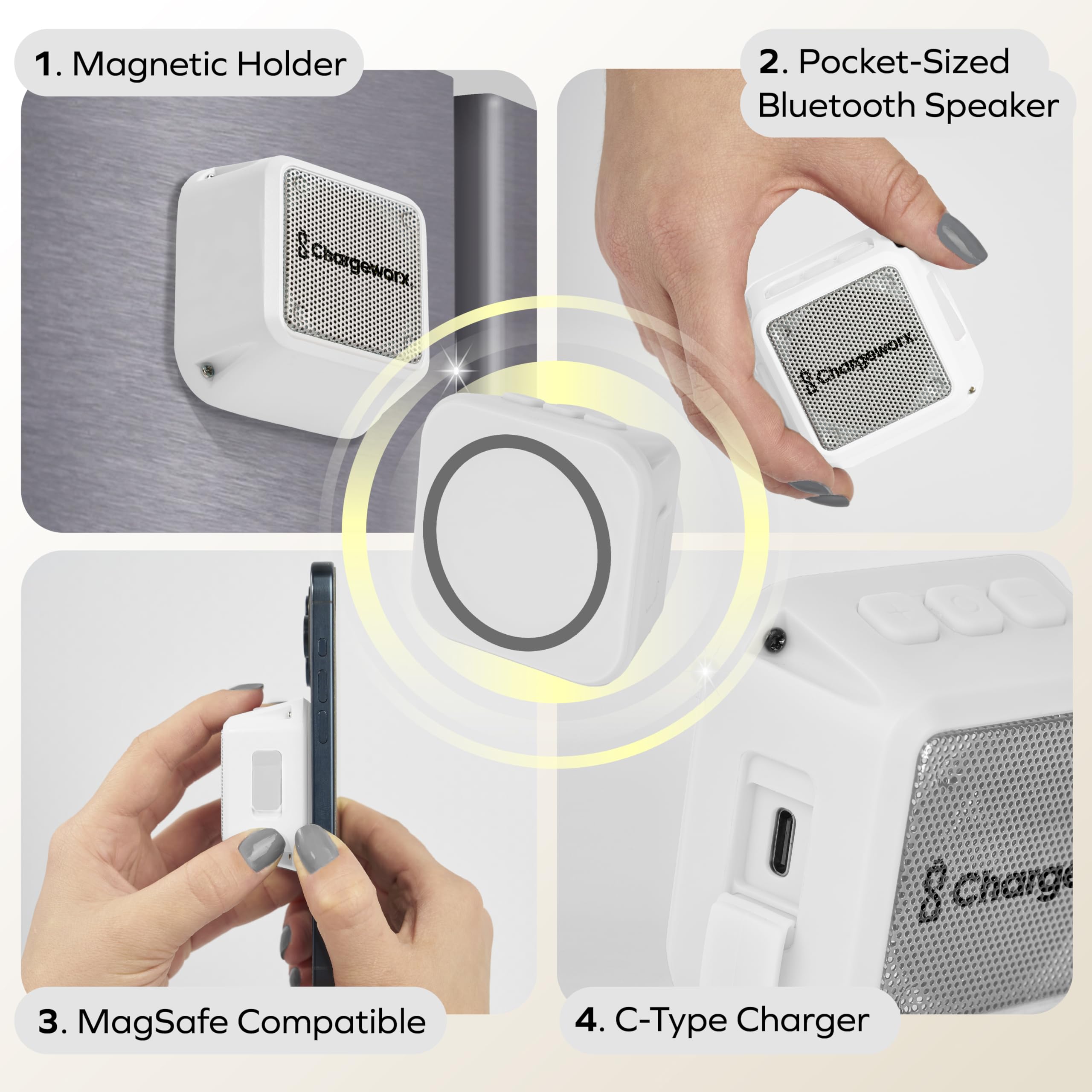 Magnetic Portable Bluetooth Speaker, Phone Stand for iPhone & Android