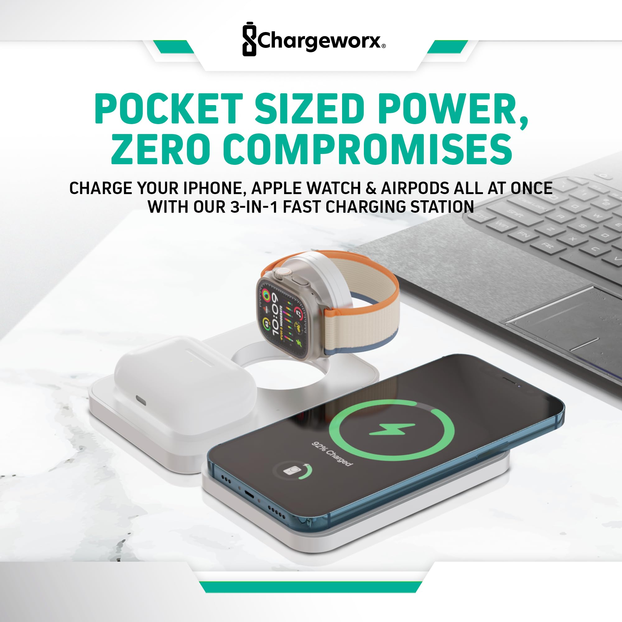 3-in-1 Foldable Charging Station for MagSafe iPhone, Apple Watch & AirPods