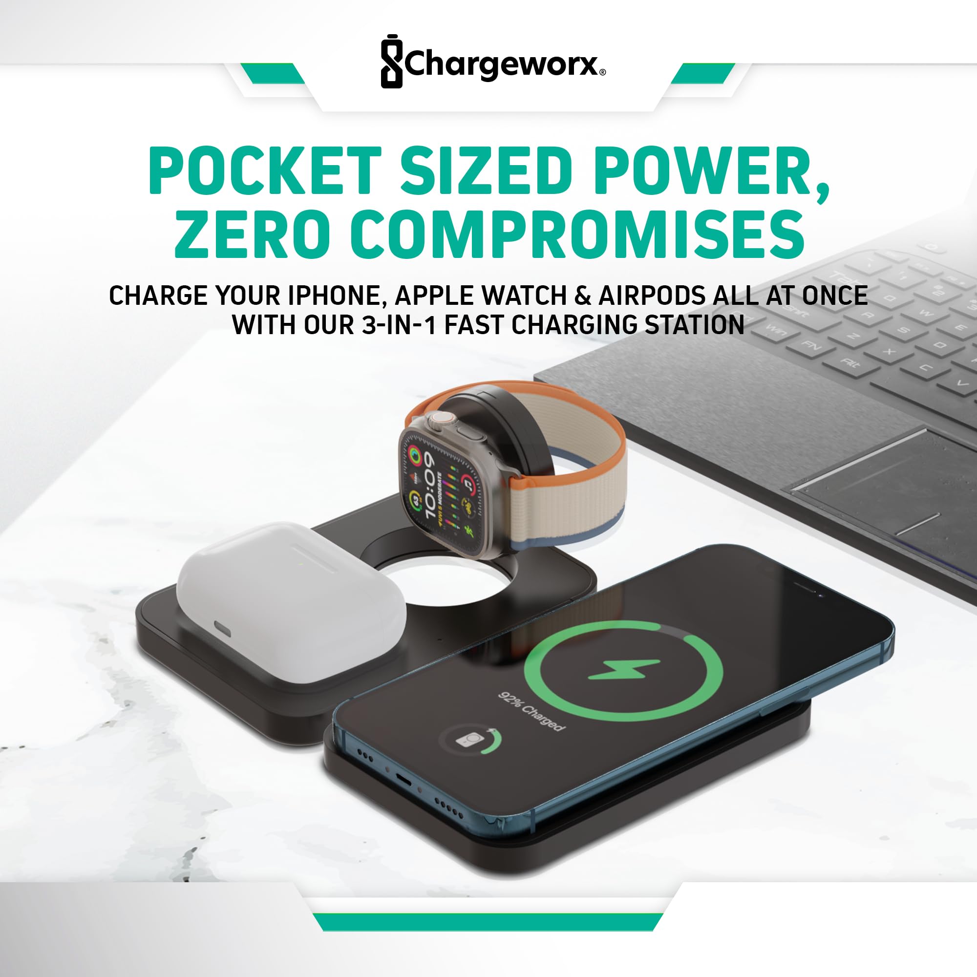 3-in-1 Foldable Charging Station for MagSafe iPhone, Apple Watch & AirPods