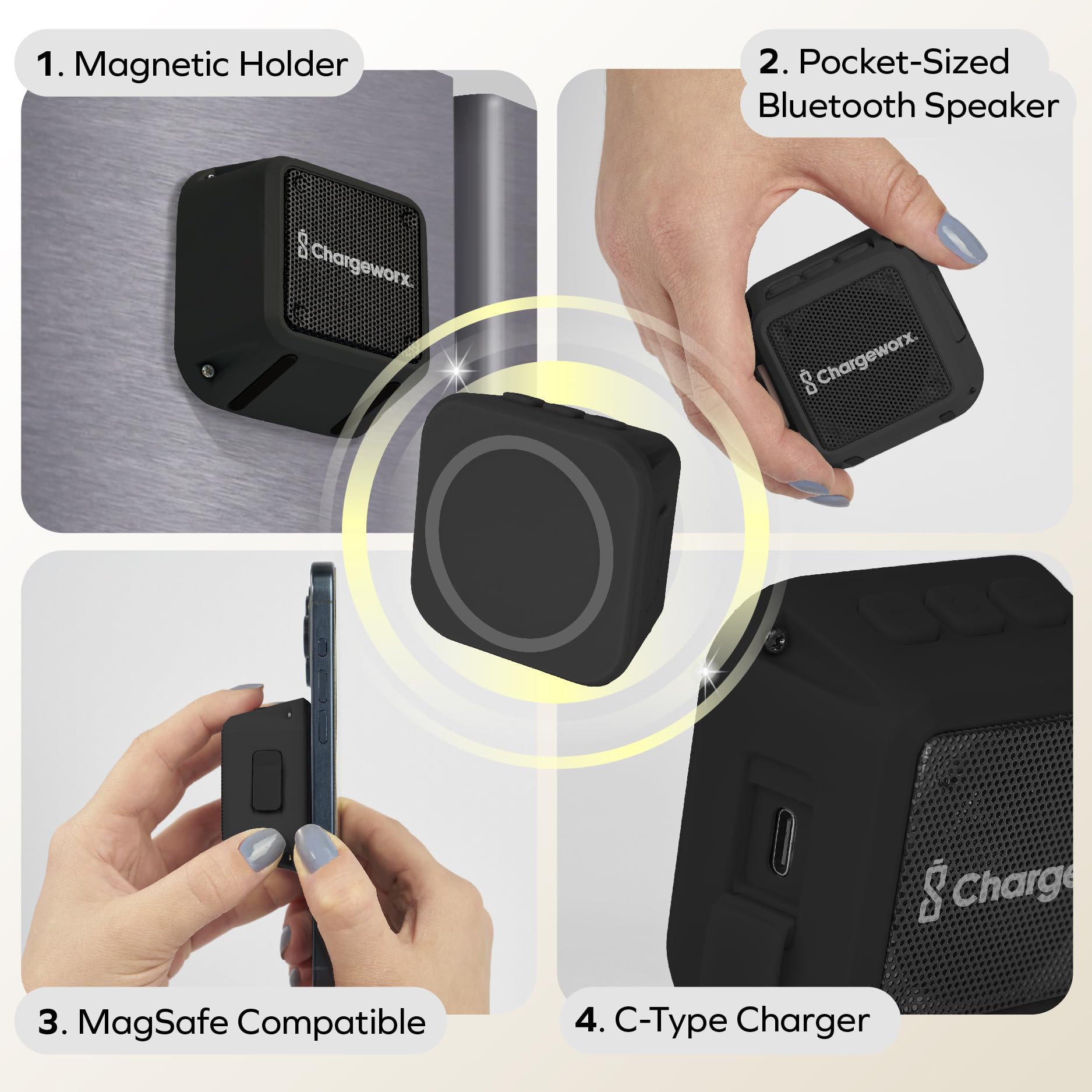 Magnetic Portable Bluetooth Speaker, Phone Stand for iPhone & Android