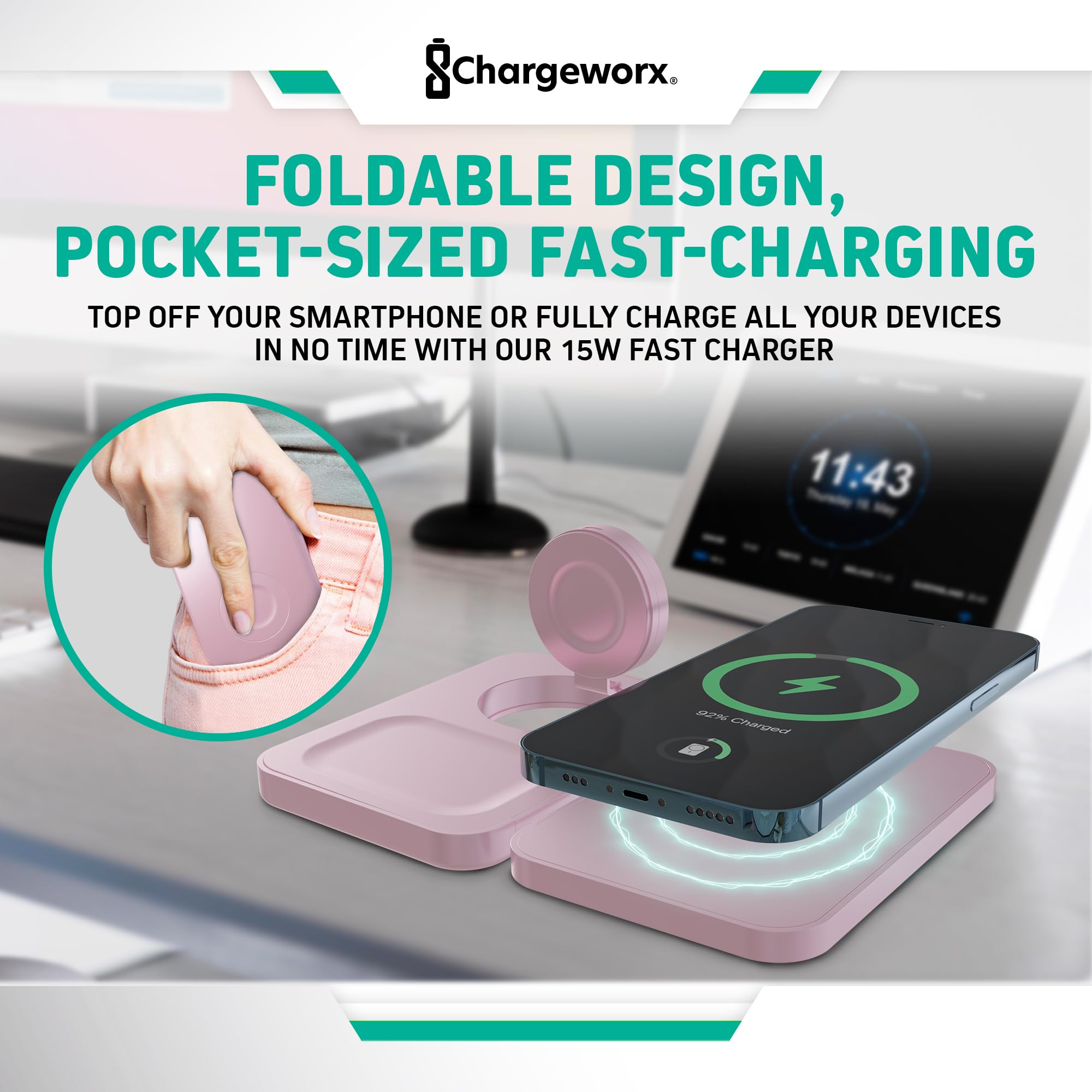 3-in-1 Foldable Wireless Charging Station, 15W Fast MagSafe Charging