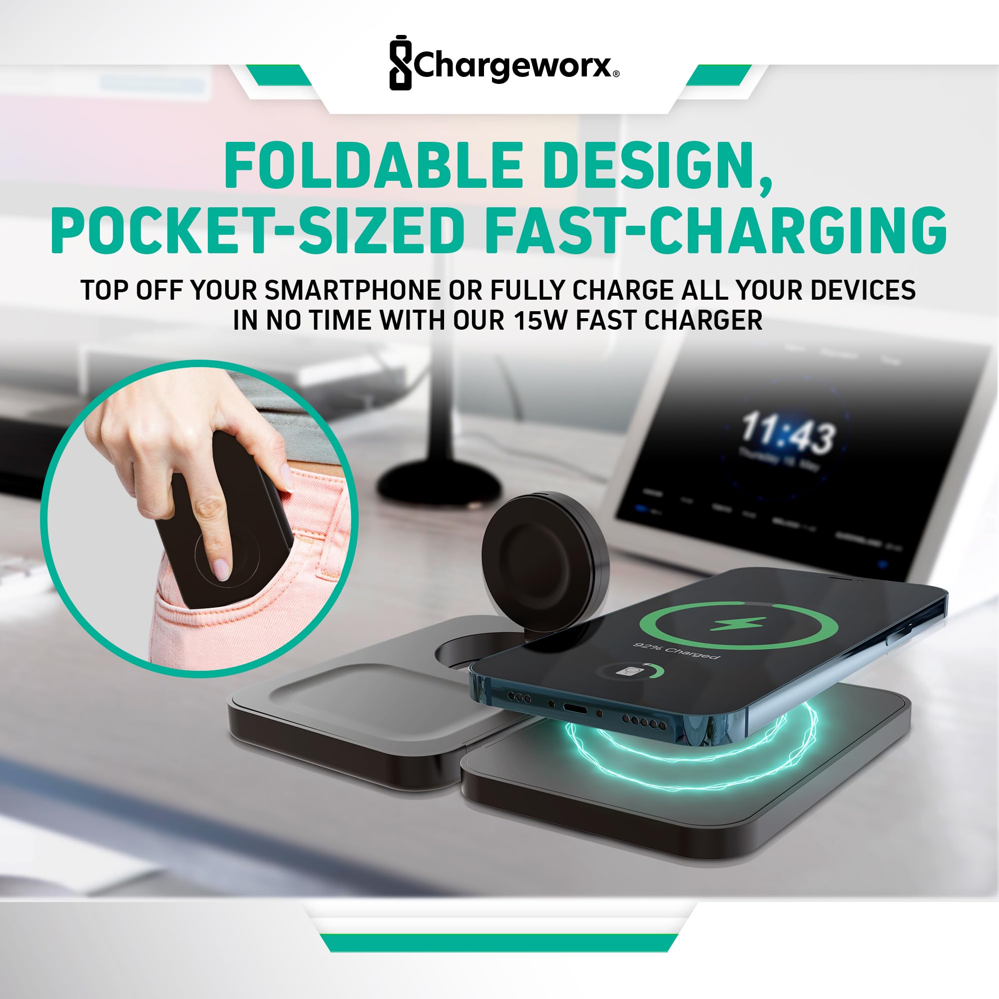 3-in-1 Foldable Charging Station for MagSafe iPhone, Apple Watch & AirPods