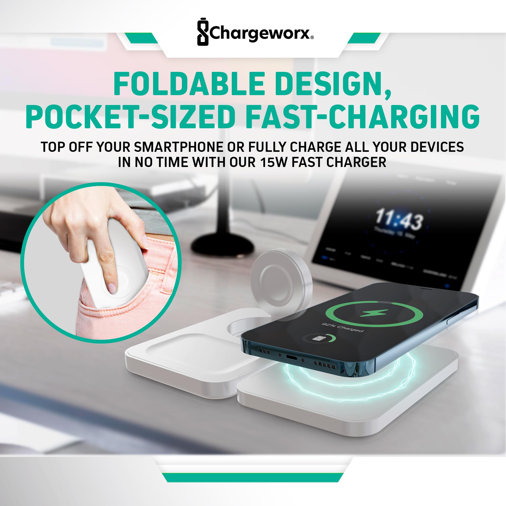 3-in-1 Foldable Charging Station for MagSafe iPhone, Apple Watch & AirPods