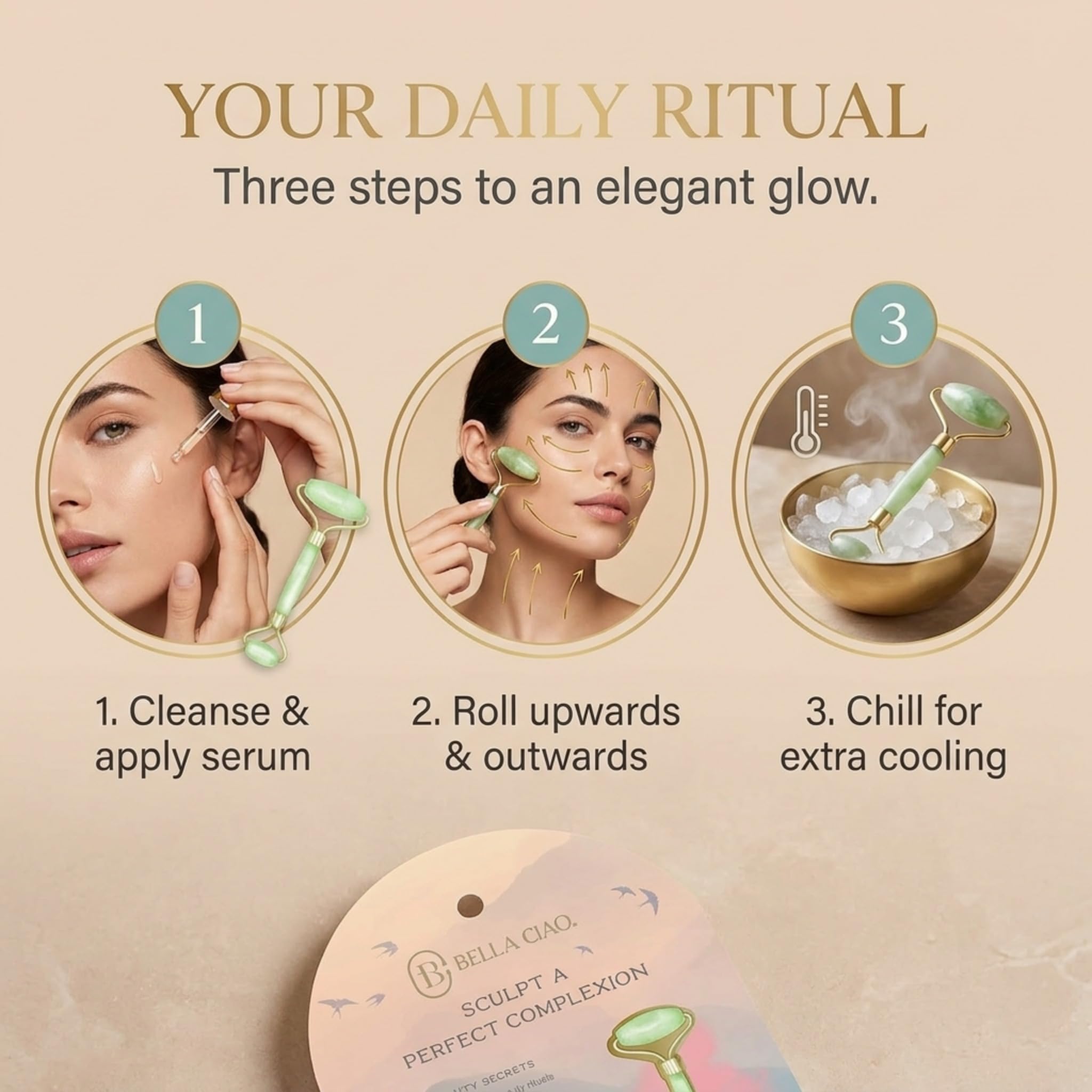 Jade Face Roller & Ice Roller for Puffiness, Wrinkles & Lymphatic Drainage Dual-Size Stones Massage Under-Eyes, Cheeks & Neck, Warm Or Chill For Hot/Cold Therapy, Boosts Circulation, Firms Skin Tones