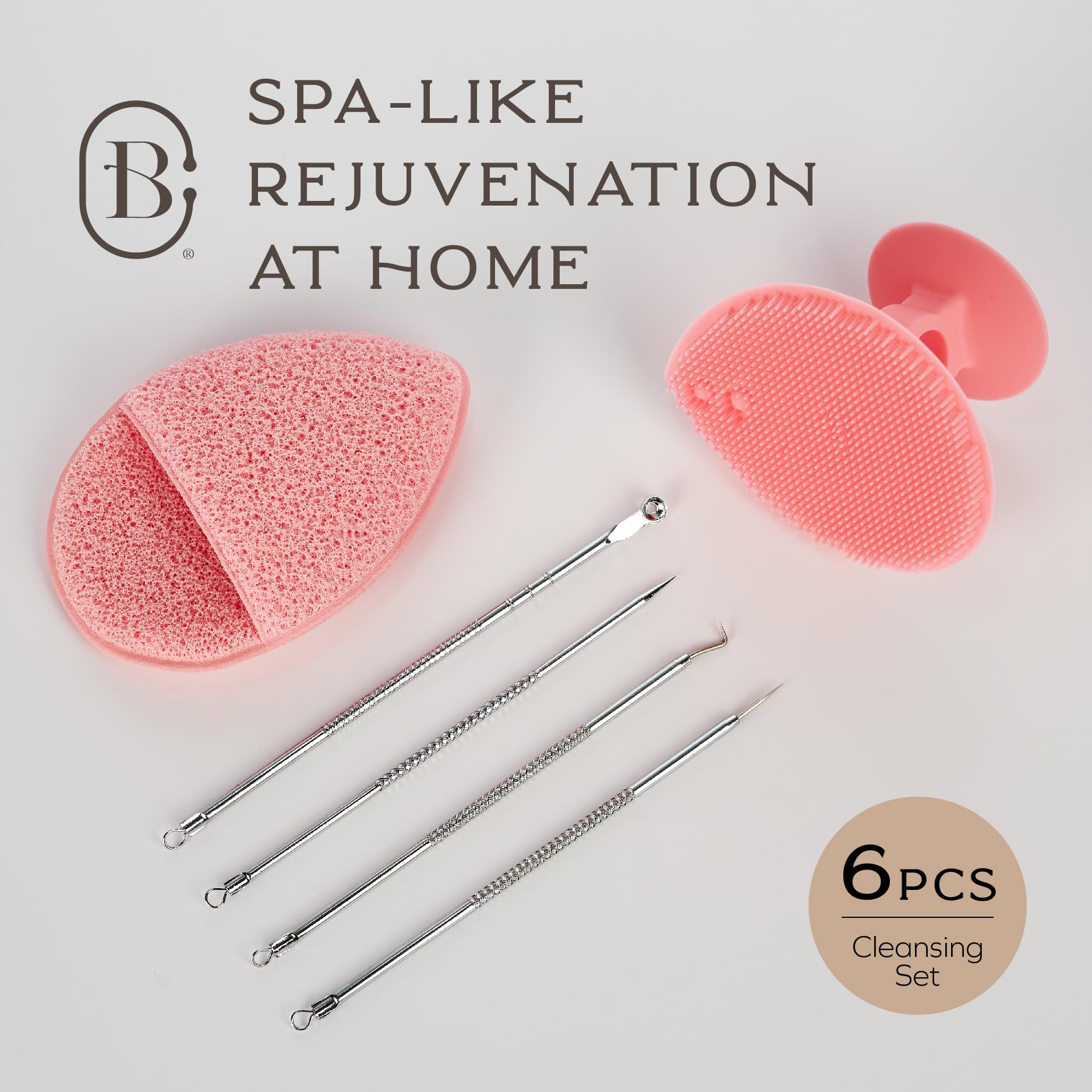 Makeup Remover, Face Scrubber, Blackhead Remover Tool Kit & Skin Care Set 4 Stainless-Steel Pimple Popper & Pore Extractor Tools, Silicone Face Brush W/ Suction Cup, Reusable Makeup Pad, Travel-Ready