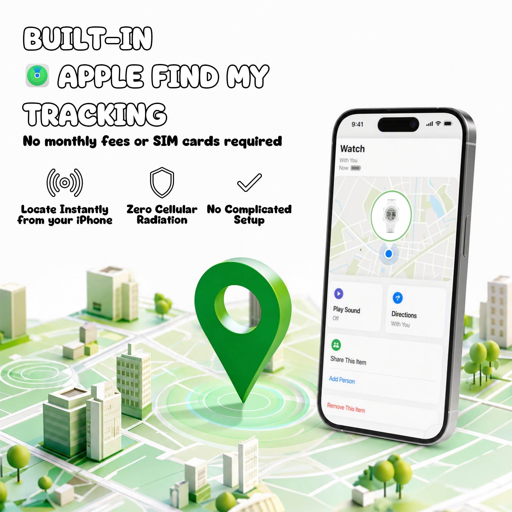 Kids Tracker Watch, Works w/ Apple Find My, Bluetooth Item Tracker Built-In