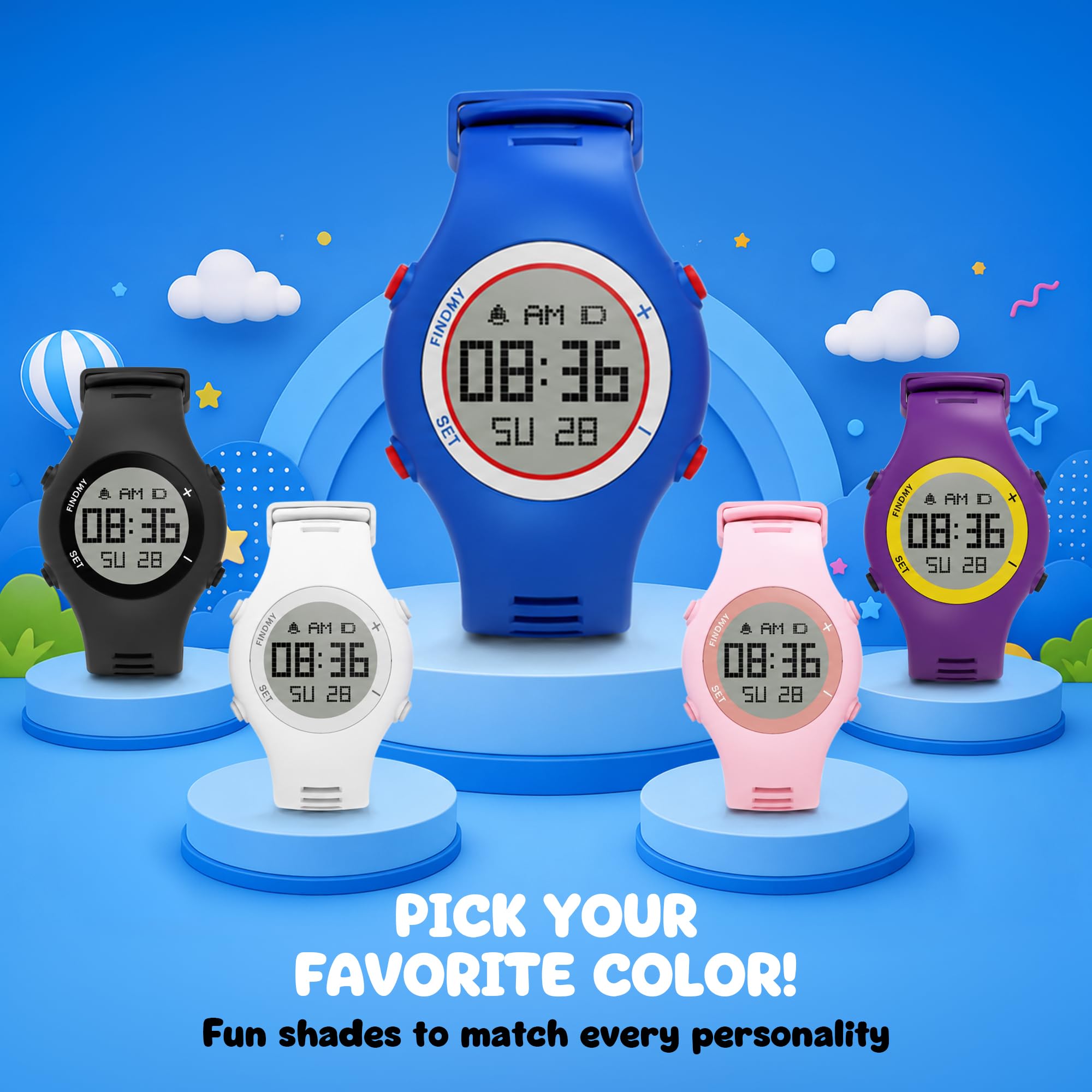 CHARGEWORX CX5361 Smart Location Watch, Works with Apple Find My, Bluetooth Item Tracker with Digital Clock