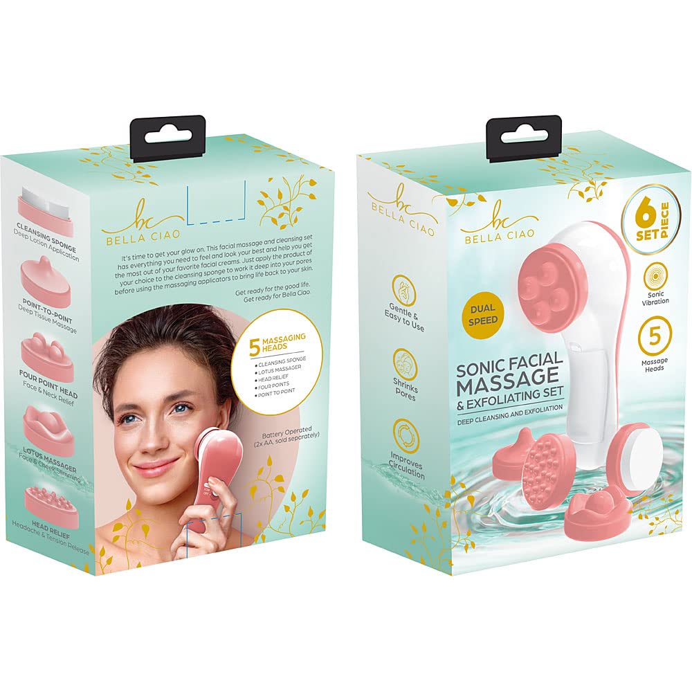 Bella Ciao 6-Piece Cordless Facial Massage Exfoliating Set for Women (Pink)