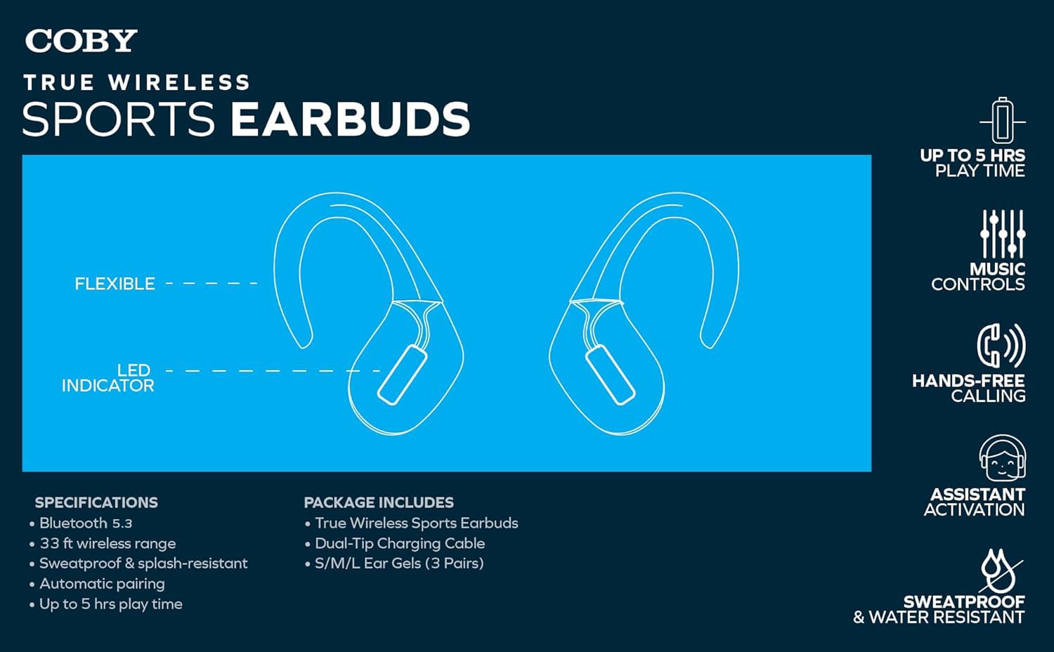 Coby True Wireless Sports Ear Buds