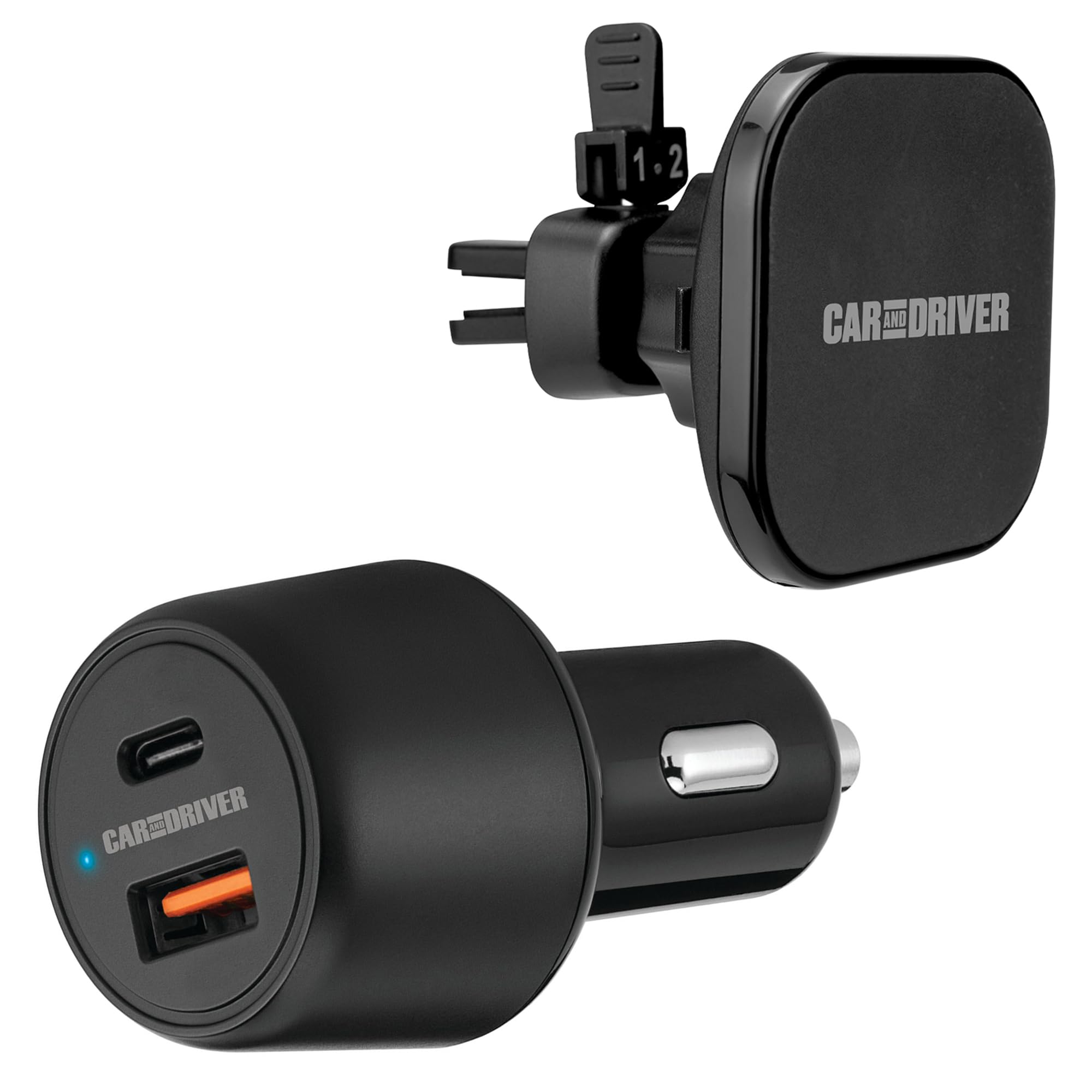 Car and Driver Magnetic Phone Mount for Car Vent & Dual USB C Car Charger Bundle Pack