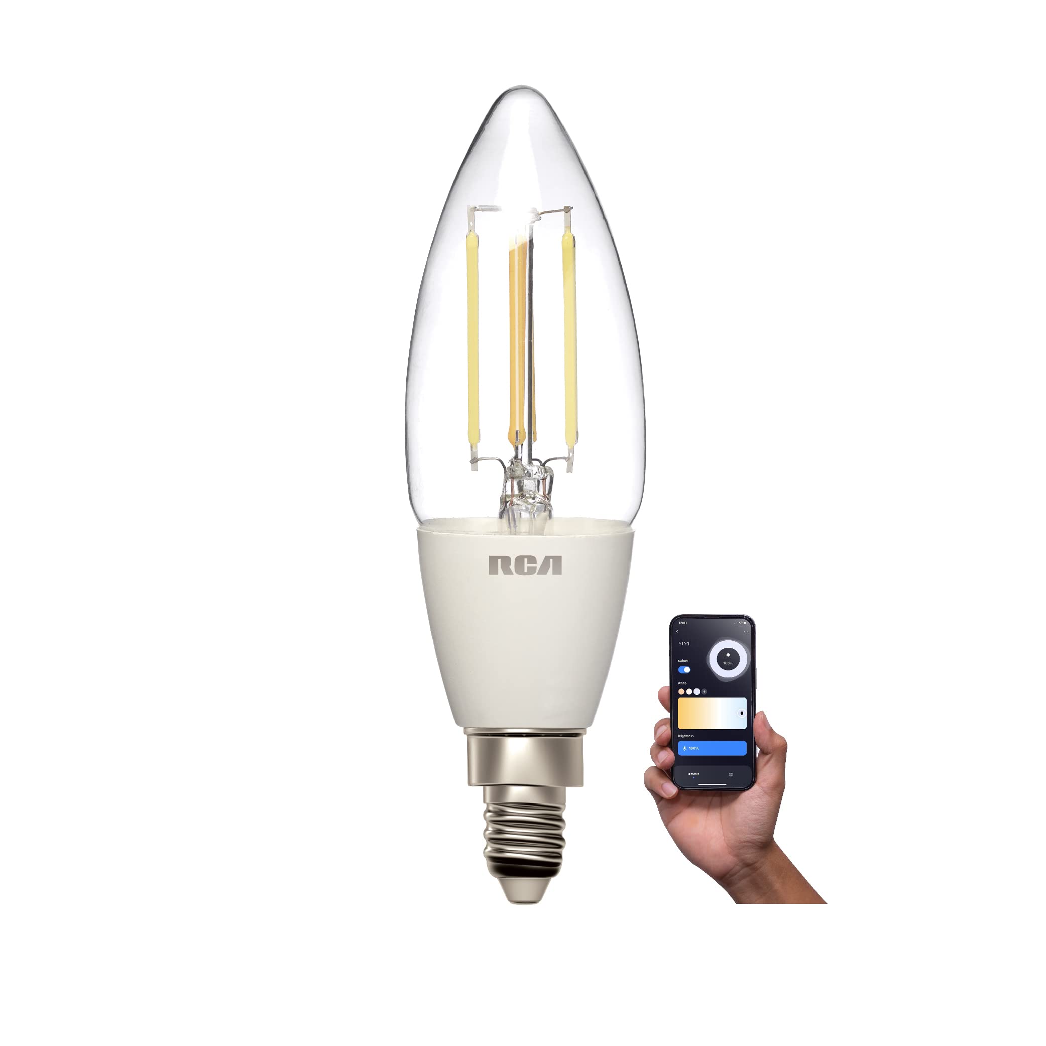 RCA Dimmable and Tunable Wi-Fi Amber LED Smart Light Bulbs, Vintage B11, 4W, 320 Lumens, 4-Pack