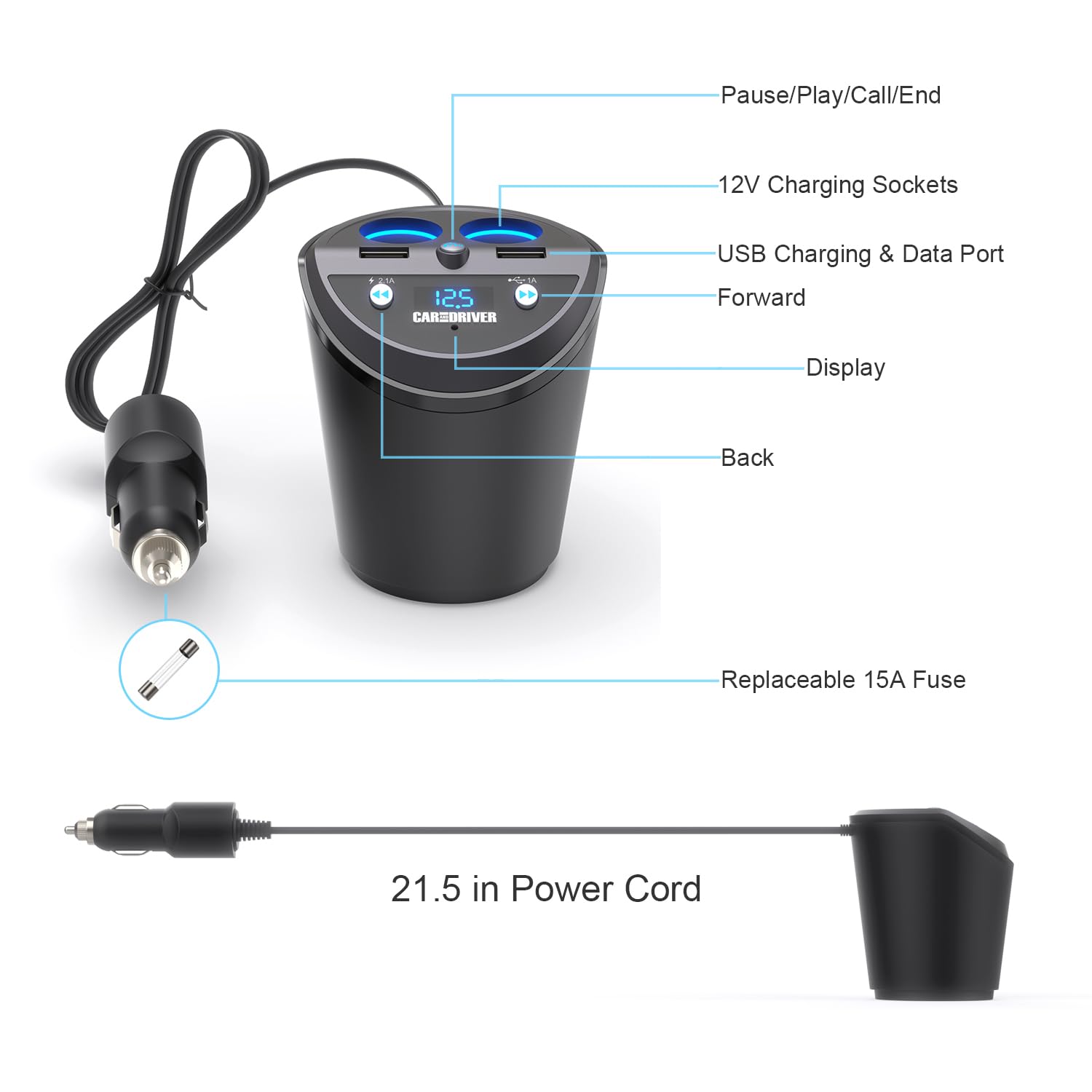 Car and Driver Bluetooth FM Transmitter Cup Holder for Car