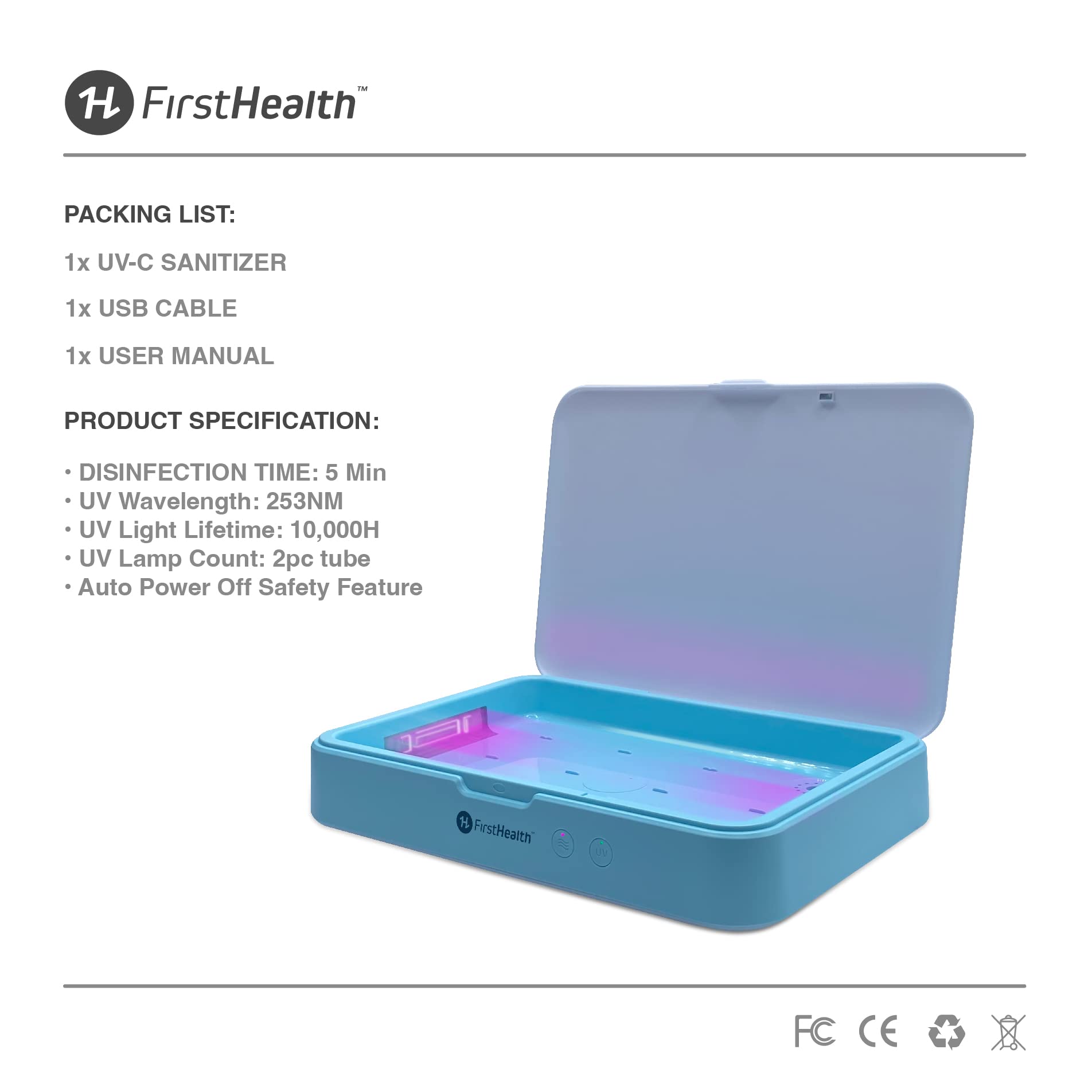 FirstHealth LED UV Phone Sanitizer - 360° UV-C Sanitizing