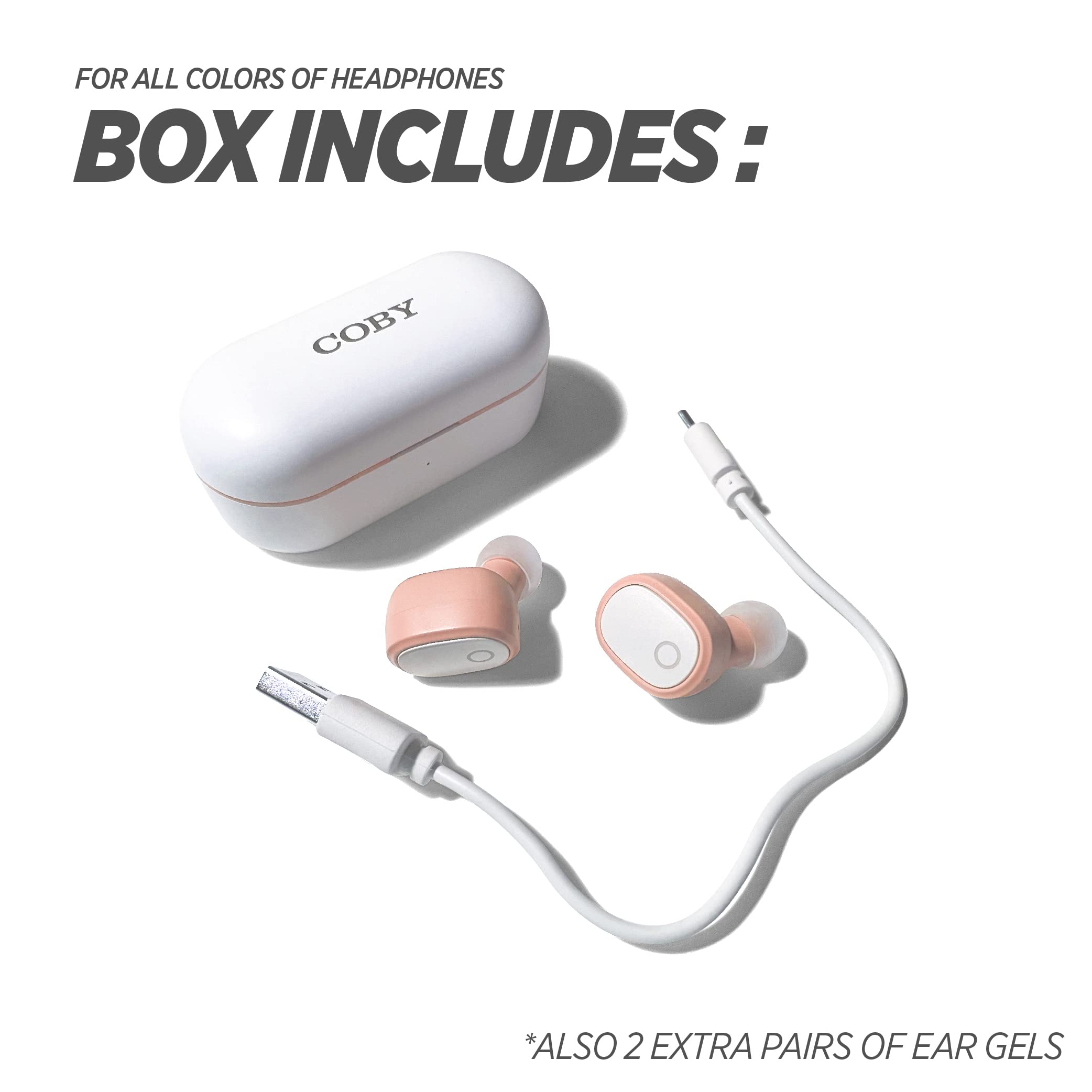 Coby True Wireless Earbuds 15-HR Battery Playback Controls Pink