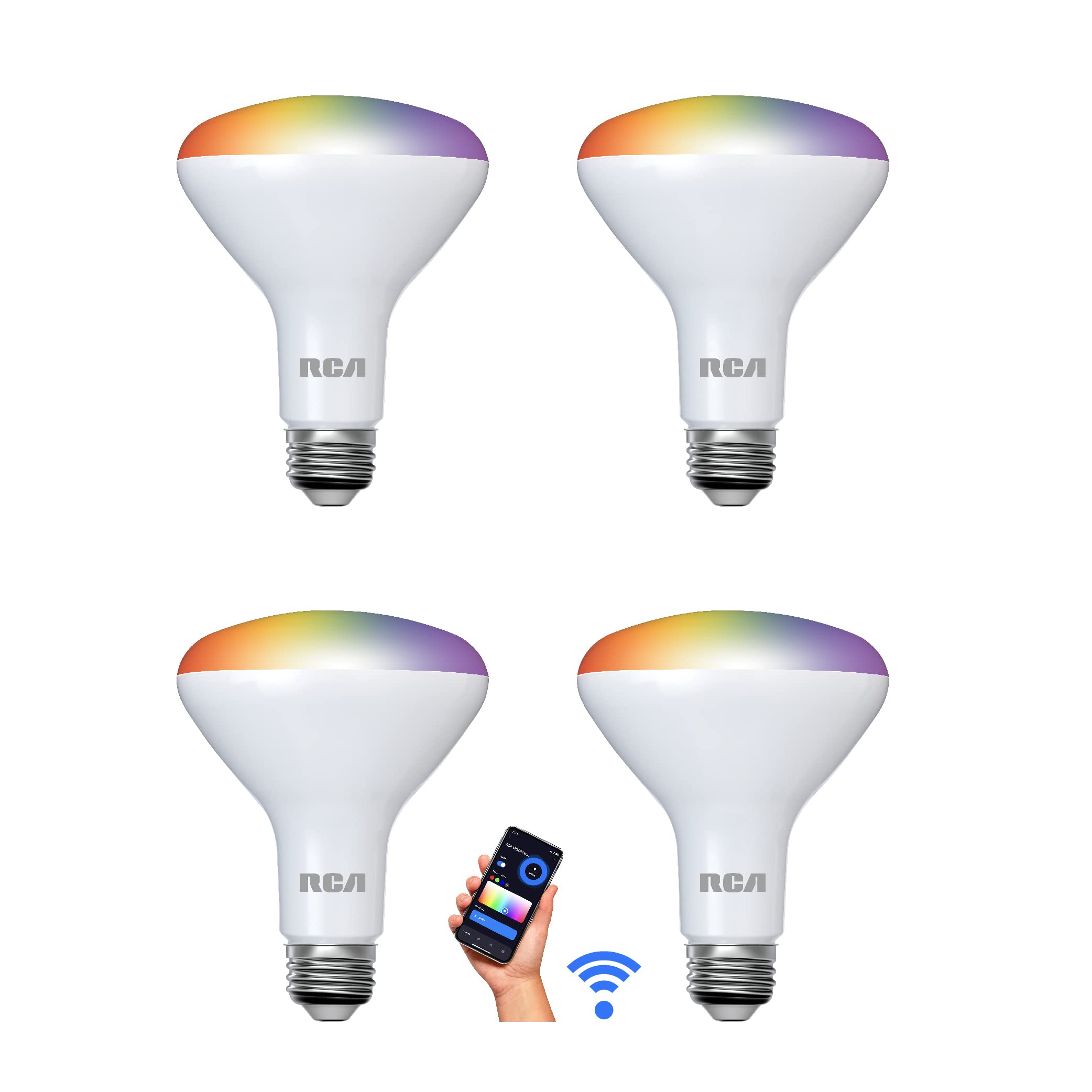 RCA WiFi LED Smart Light Bulb, Indoor Flood Light, 9W, 60W Equiv, Multicolor & White, BR30, 6-Pack