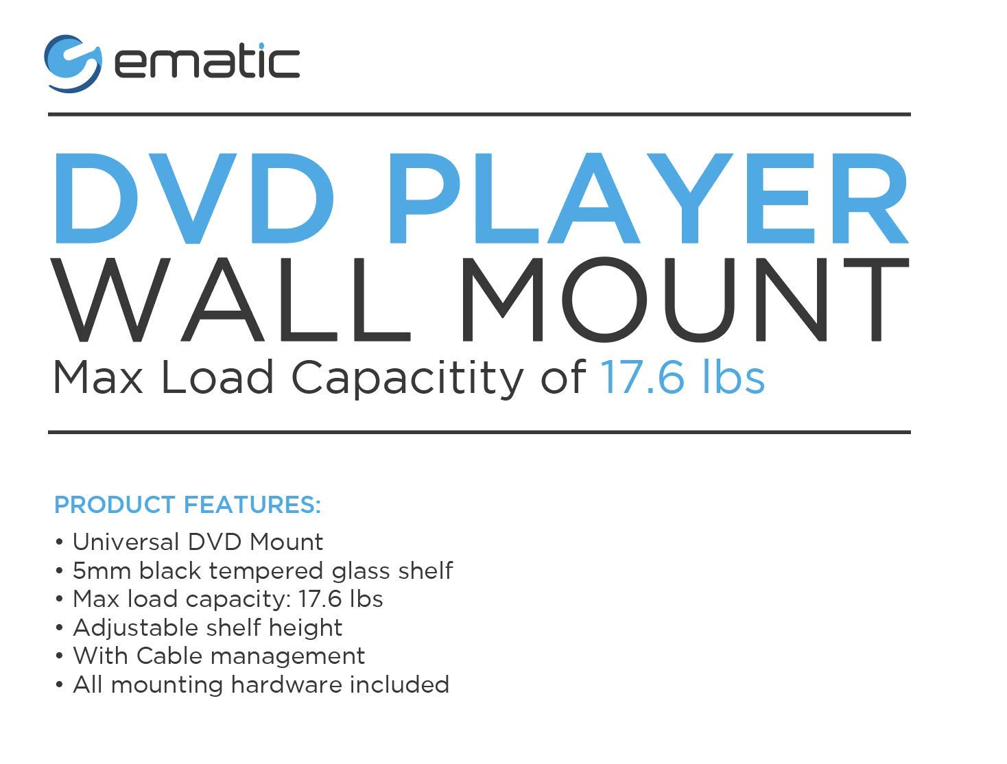 Ematic Component Wall Mount Kit with Cable Management for DVD Players, DVRs and Gaming Systems