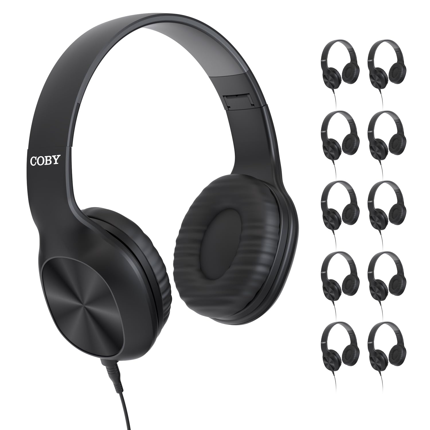 Coby 10-Pack Wired On-Ear Headphones (No Boom Mic)