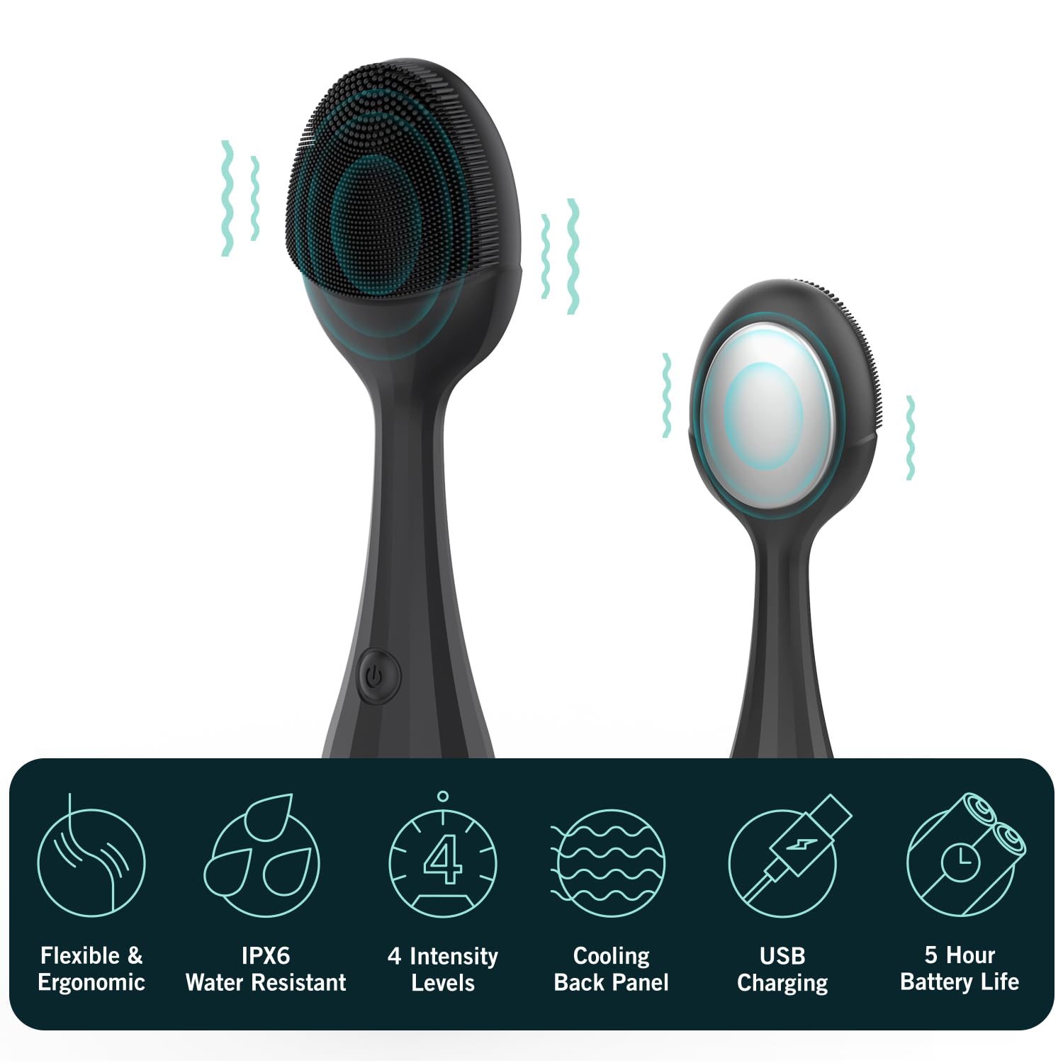 Perry Ellis Rechargeable Mens Silicone Facial Cleansing Brush, 4 Modes, Waterproof