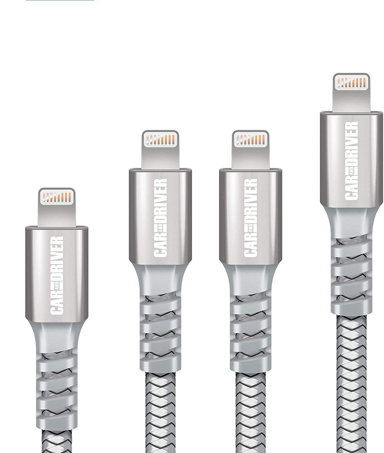 CAR AND DRIVER USB to Lightning Connector, 4 Braided Silver Cables