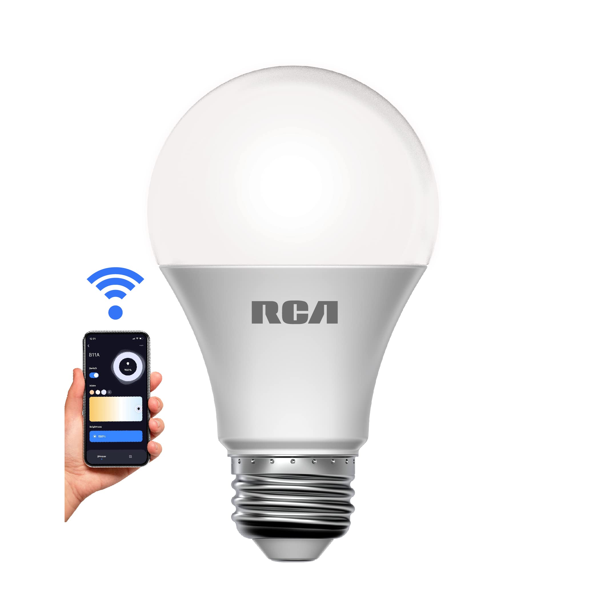 RCA Smart Light Bulbs, WiFi LED, Dimmable, 800 Lumens, 10W, Compatible with Alexa and Google, 2700K Soft White, 6-Pack