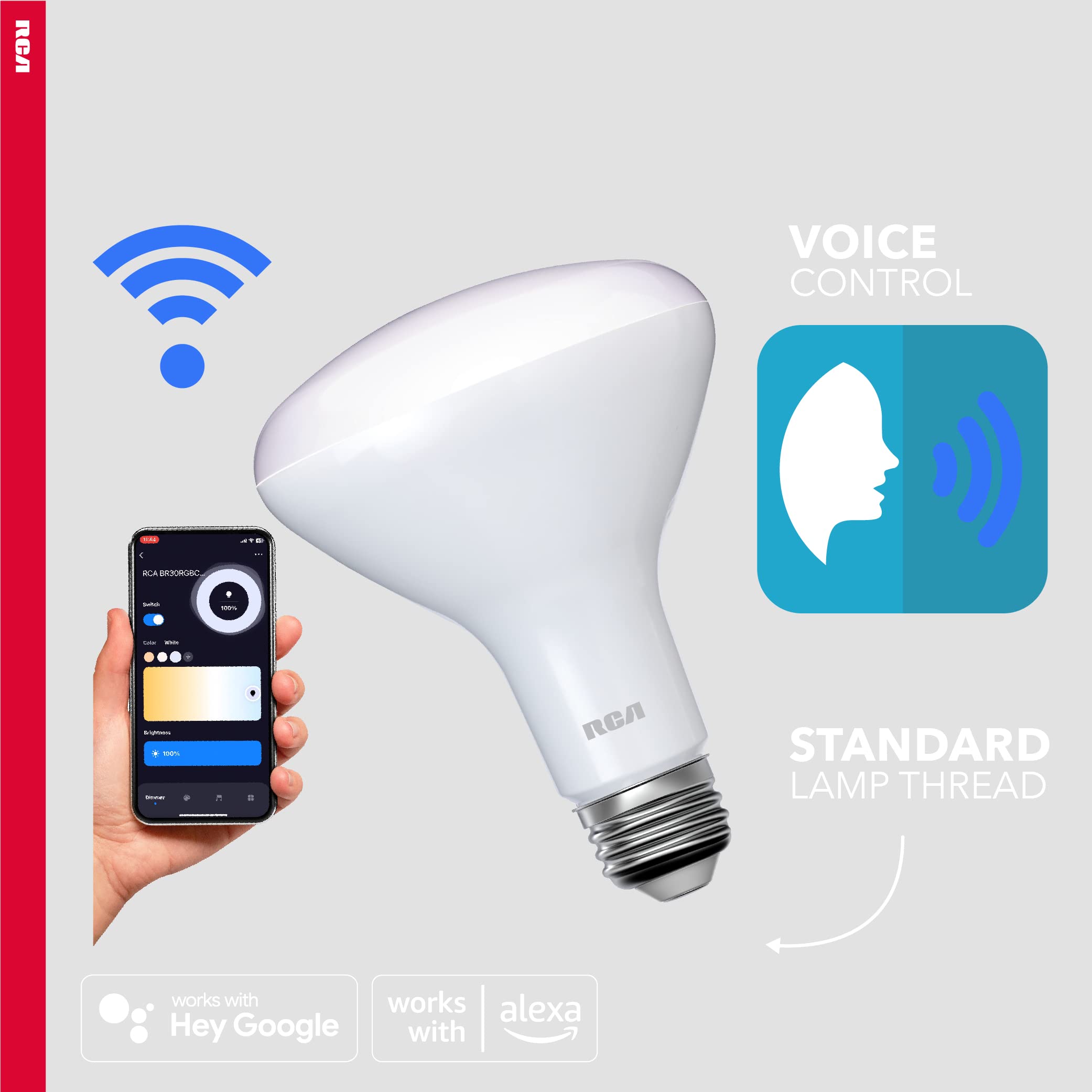 RCA Dimmable Smart Light Bulbs, BR30 WiFi LED, Indoor Flood LED, 9W, 60W Eq, 2700K Soft White, 2-Pack